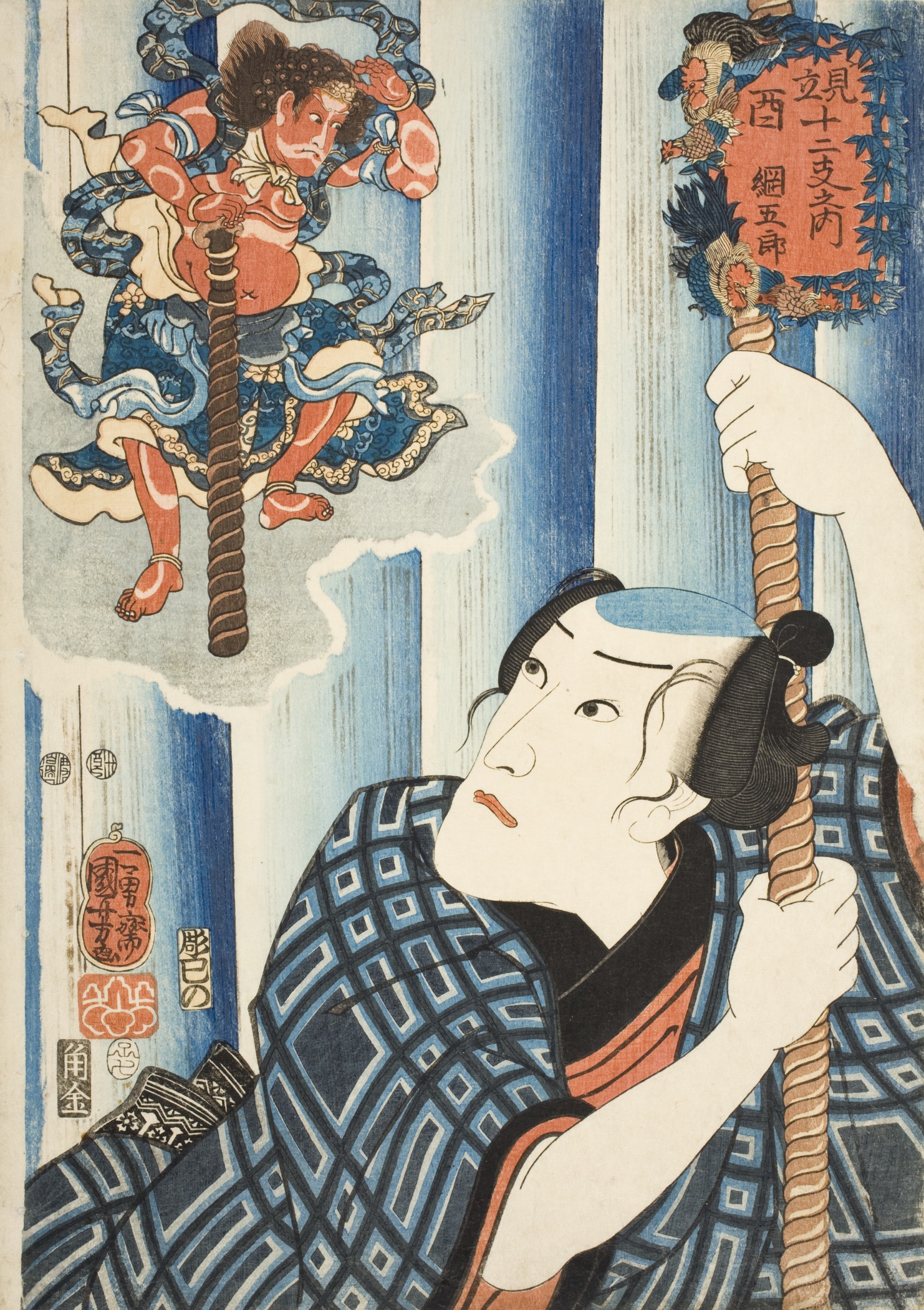 《见立十二支之内 酉》（The Rooster (Tori)）｜歌川国芳 Utagawa Kuniyoshi｜江户时代，19世纪