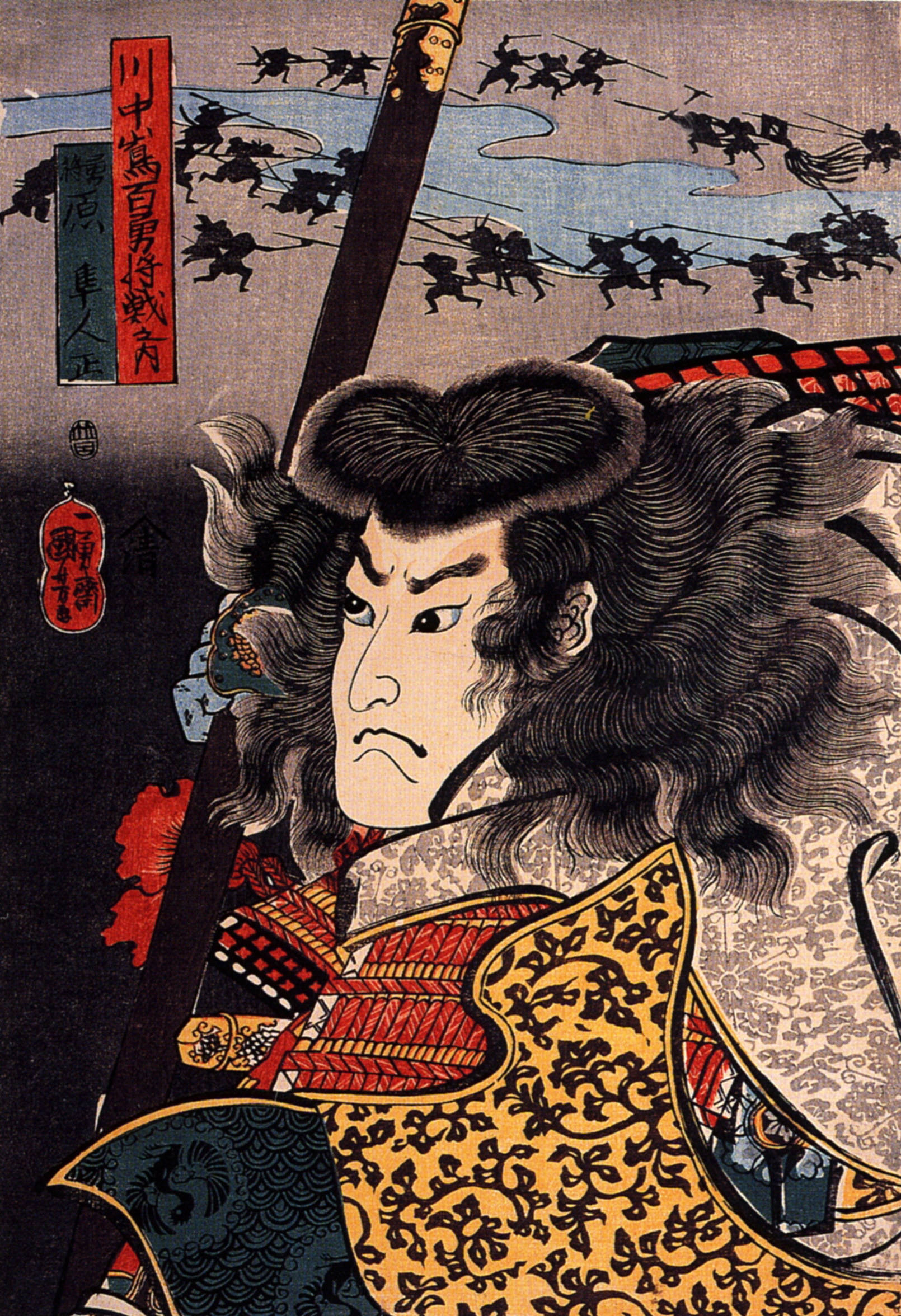 《川中岛百勇将战之内：绵贯隼人正》（One Hundred Heroic Generals in Battle at Kawanakajima (Kawanakajima hyakuyūshō sen no uchi): Watanuki Hayato-no-shō）｜歌川国芳 Utagawa Kuniyoshi｜江户时代，19世纪