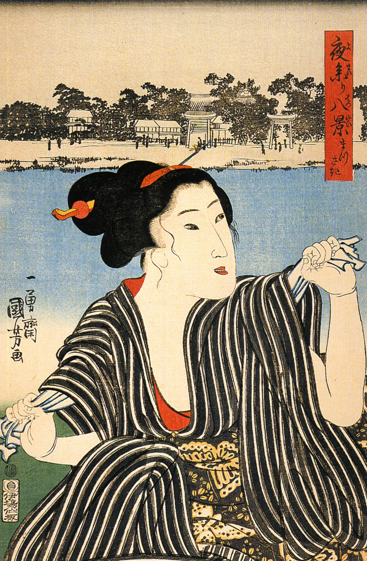 《夜参八景：真乳（待乳山）》（Eight Views of Night Visits (Yomairi hakkei): Matsuchi (Matsuchiyama)）｜歌川国芳 Utagawa Kuniyoshi｜江户时代，19世纪