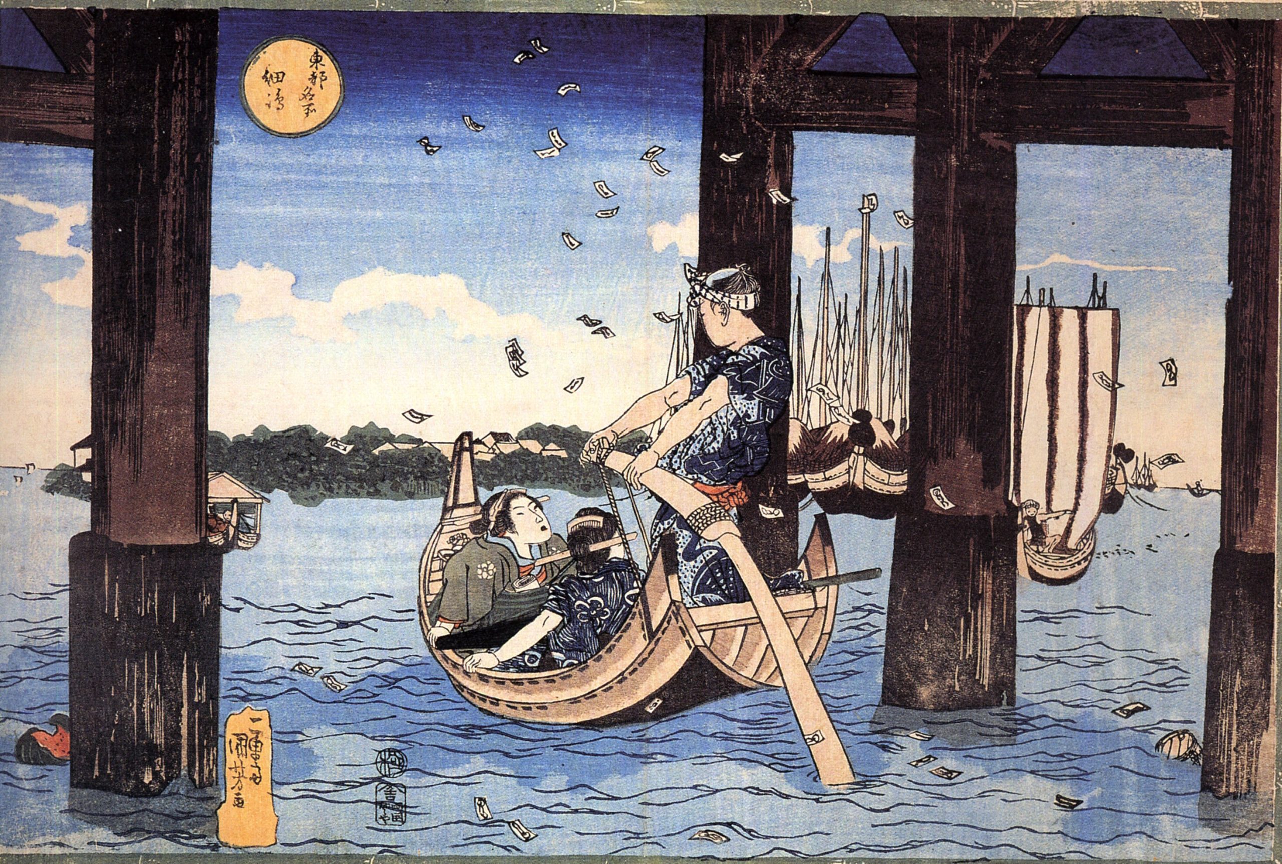 《东都名所：佃岛海面》（Famous Places in the Eastern Capital (Tōto meisho): Off Tsukuda Island (Tsukuda oki)）｜歌川国芳 Utagawa Kuniyoshi｜江户时代，19世纪