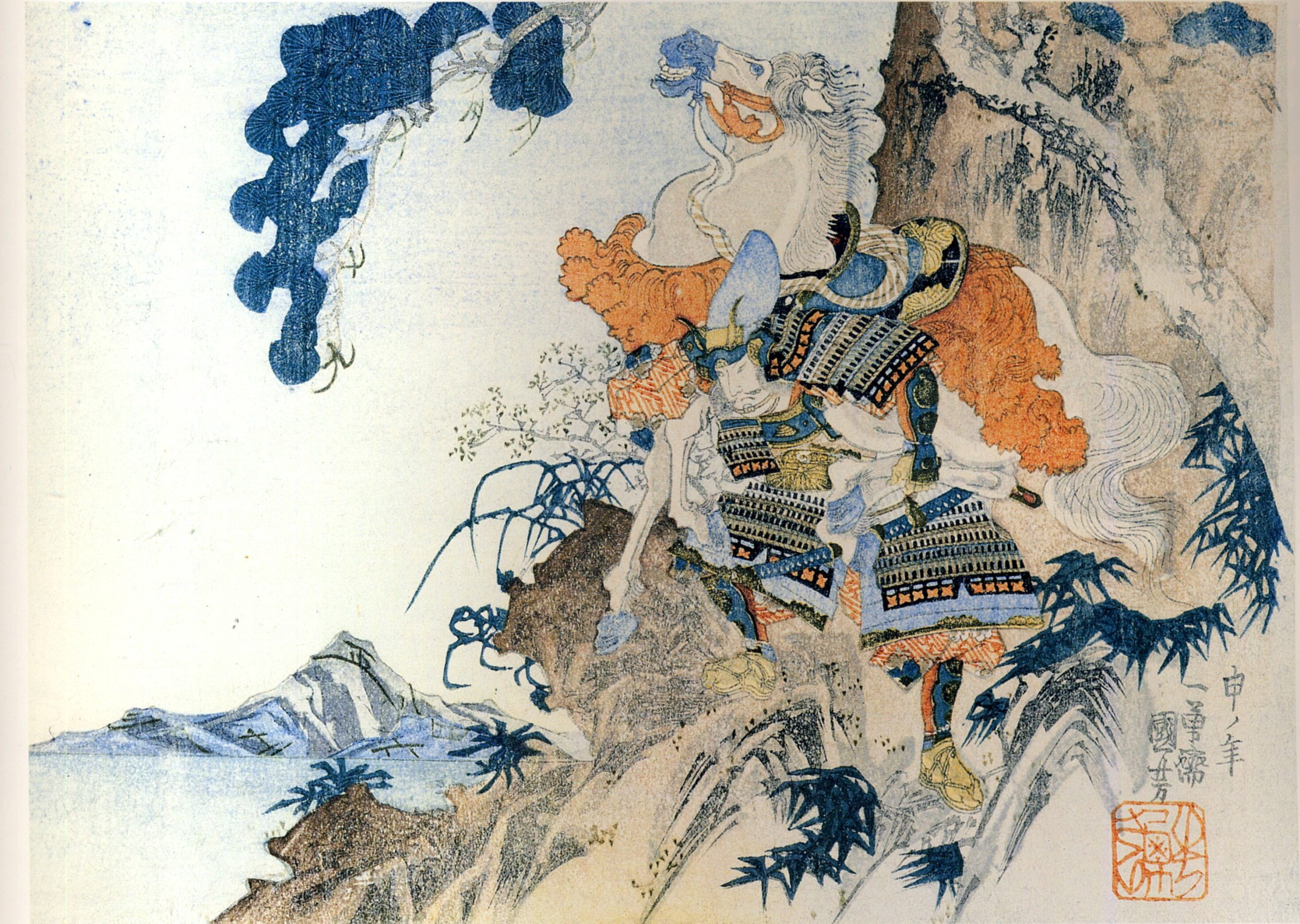 《雪中骑马武士》（Samurai on Horseback in Snow）｜歌川国芳 Utagawa Kuniyoshi｜江户时代，19世纪