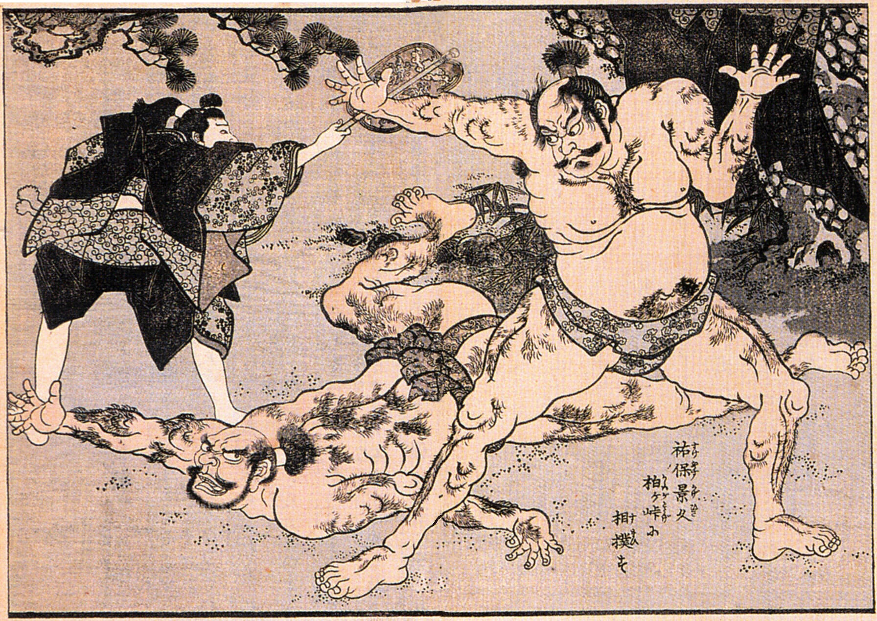 《武士角力图》（Two Warriors Wrestling）｜歌川国芳 Utagawa Kuniyoshi｜江户时代，19世纪