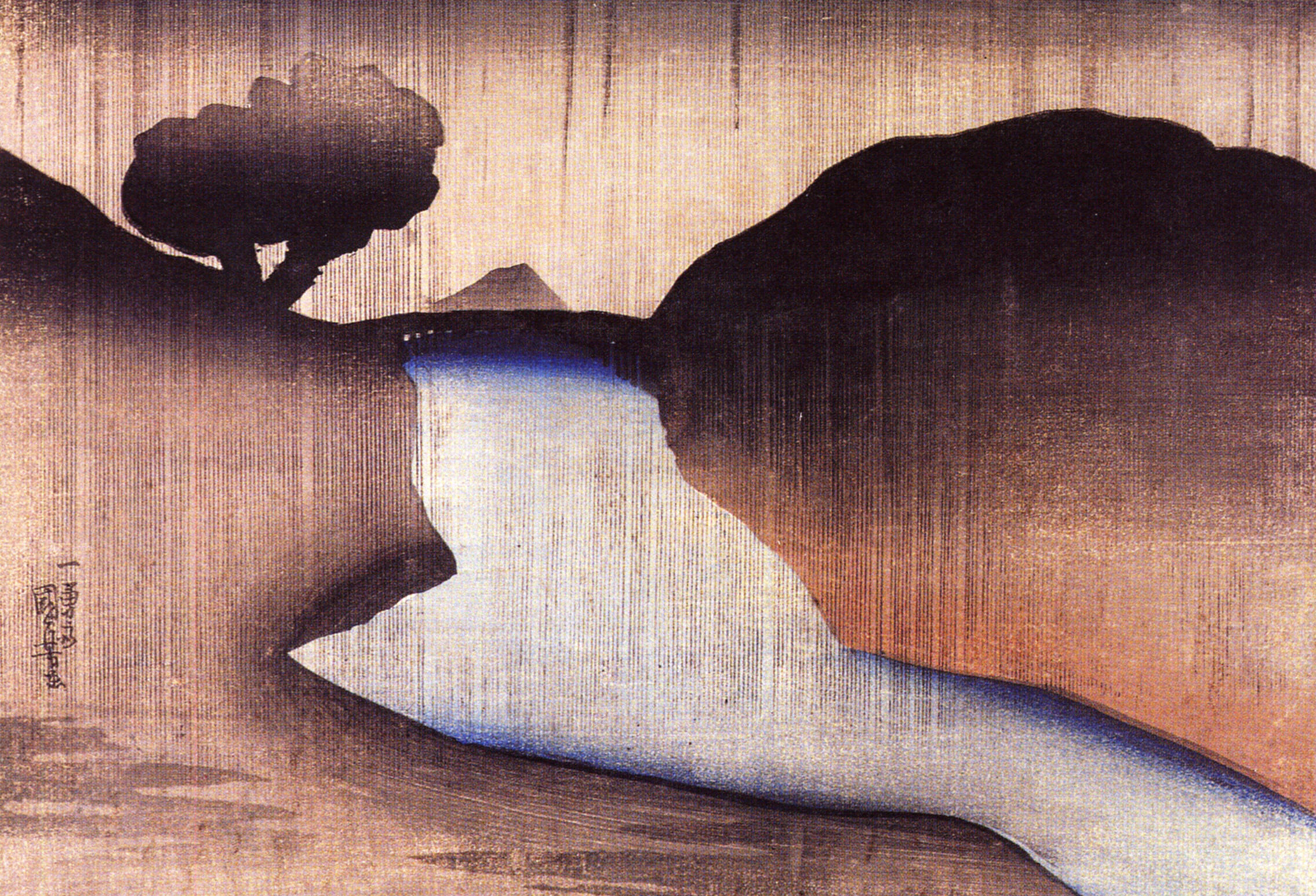 《雨中剪影山水》（Rain Landscape in Silhouette）｜歌川国芳 Utagawa Kuniyoshi｜江户时代，19世纪