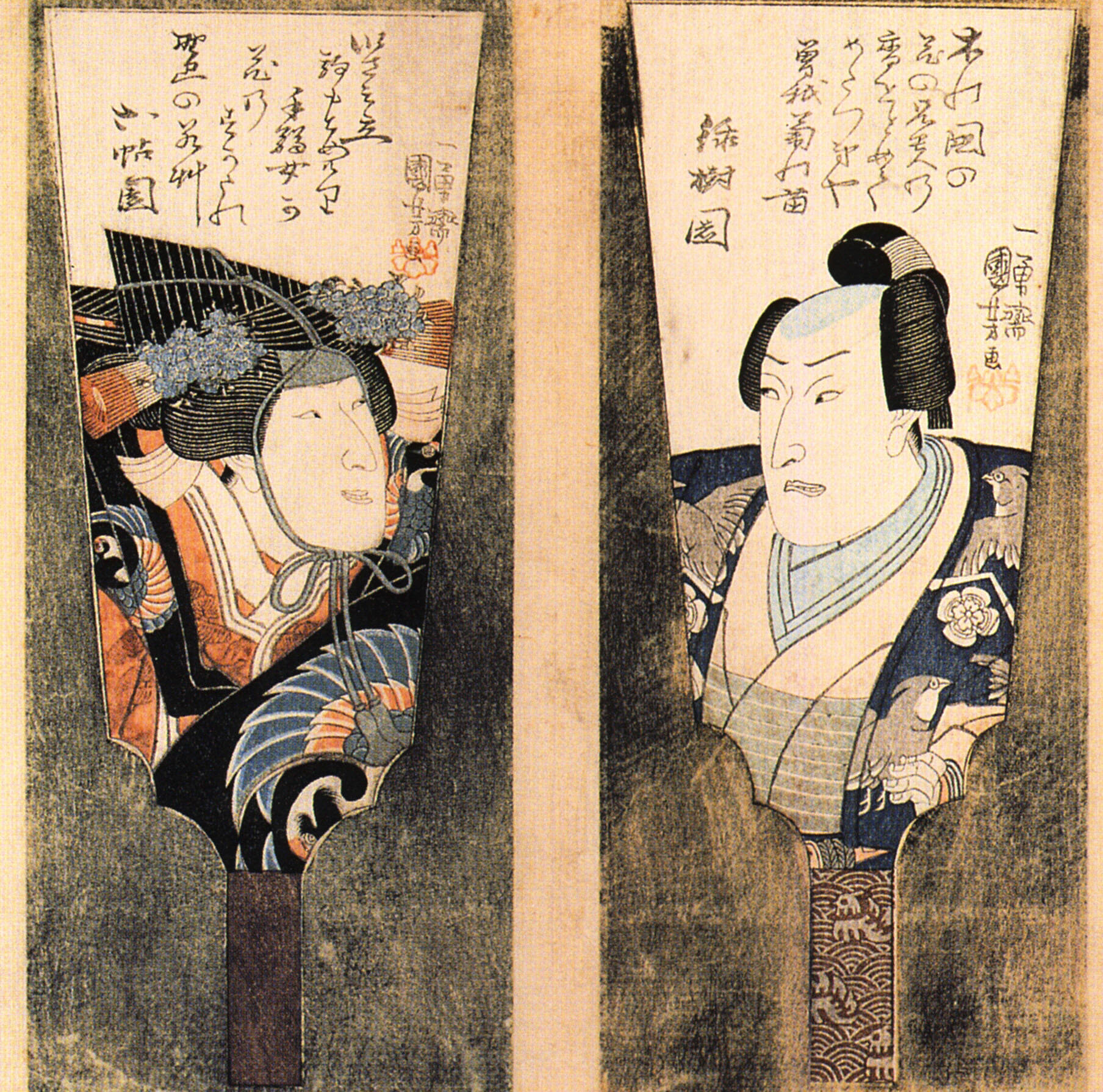《羽子板上的役者肖像（双人）》（Two Actor Portraits on Battledores (Hagoita)）｜歌川国芳 Utagawa Kuniyoshi｜江户时代，19世纪
