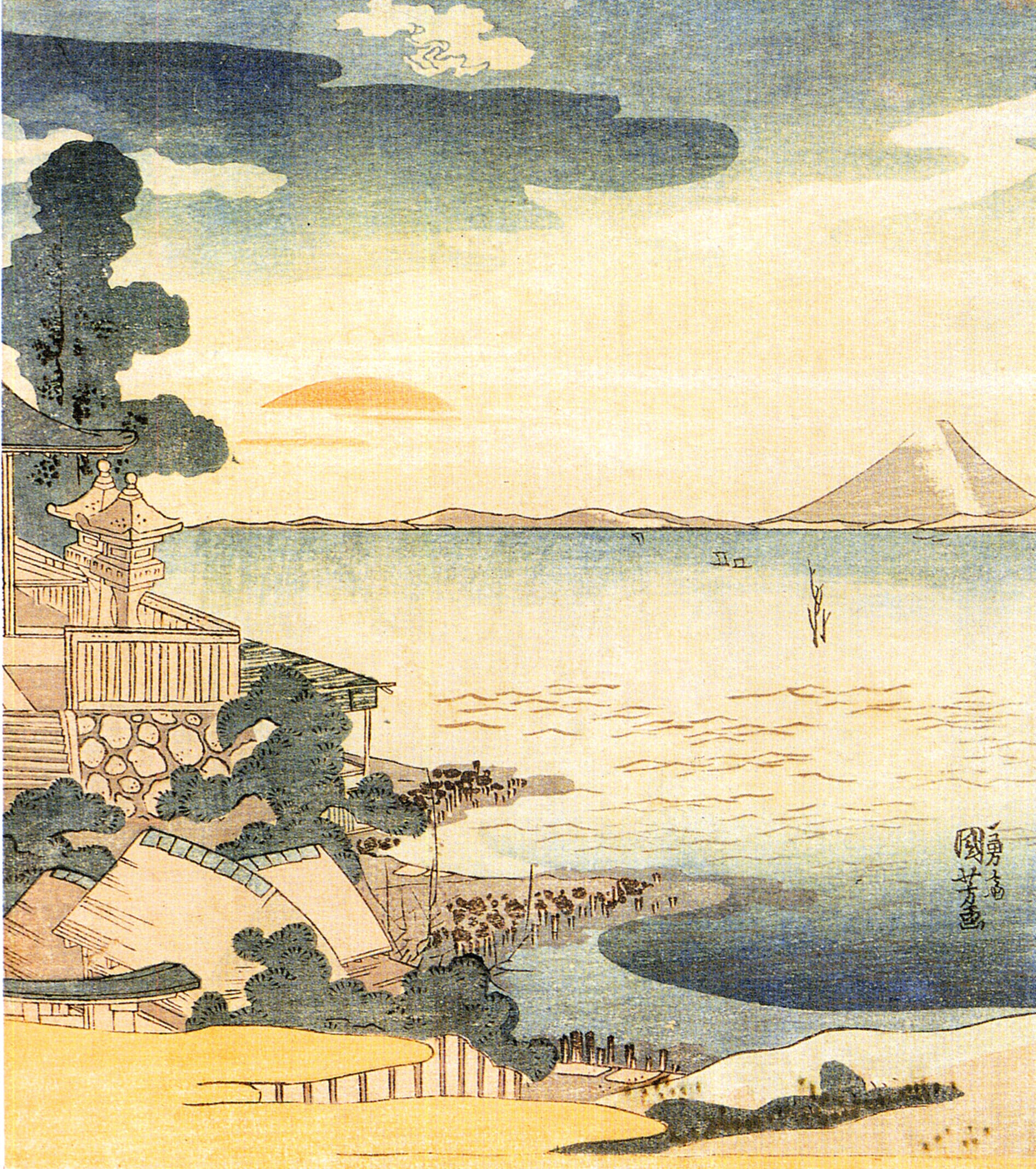 《海滨眺望富士图》（Coastal View with Mount Fuji）｜歌川国芳 Utagawa Kuniyoshi｜江户时代，19世纪