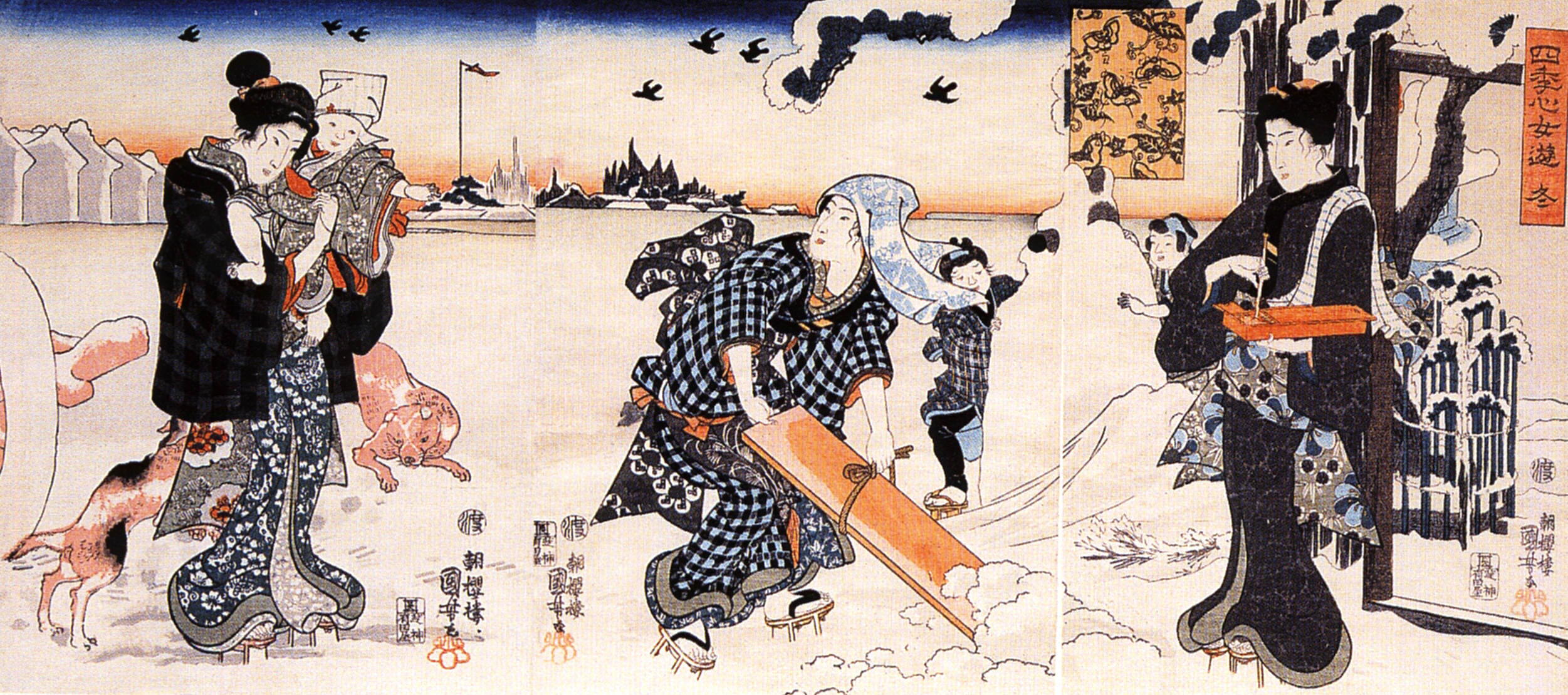 《四季心女游：冬》（Winter, from Amusements of Women in the Four Seasons）｜歌川国芳 Utagawa Kuniyoshi｜江户时代，19世纪
