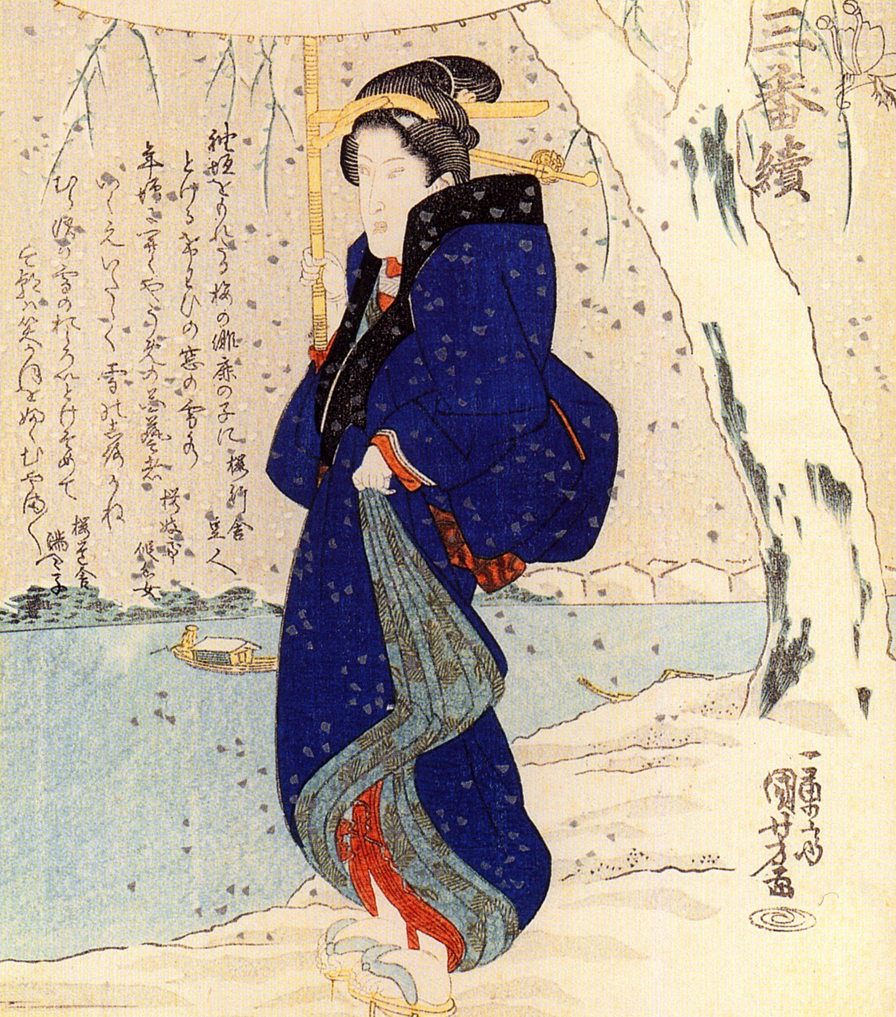 《雪中持伞漫步的女子》（Woman Walking in Snow）｜歌川国芳 Utagawa Kuniyoshi｜江户时代，19世纪