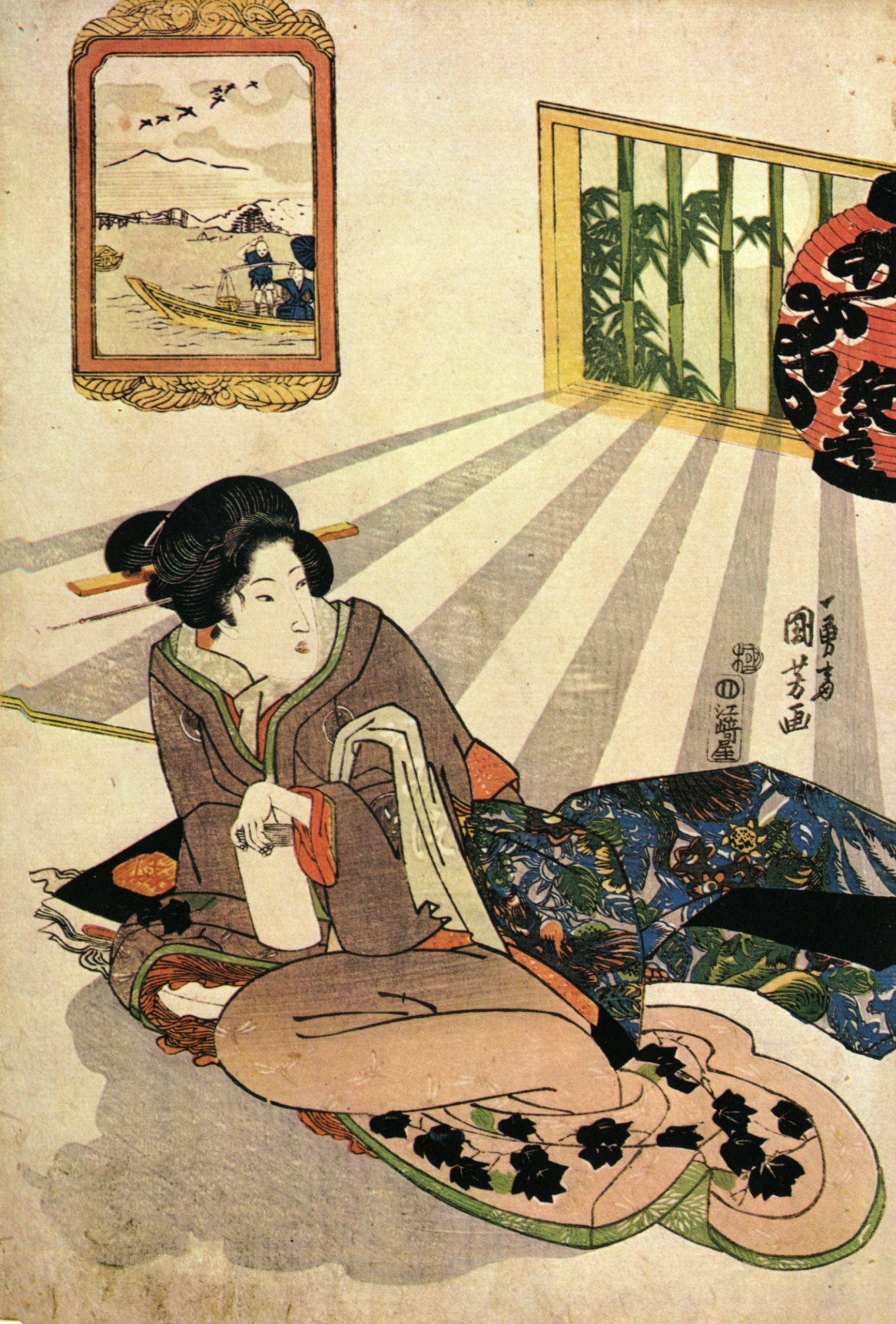 《窗边休憩的女子》（Woman Relaxing by a Window）｜歌川国芳 Utagawa Kuniyoshi｜江户时代，19世纪
