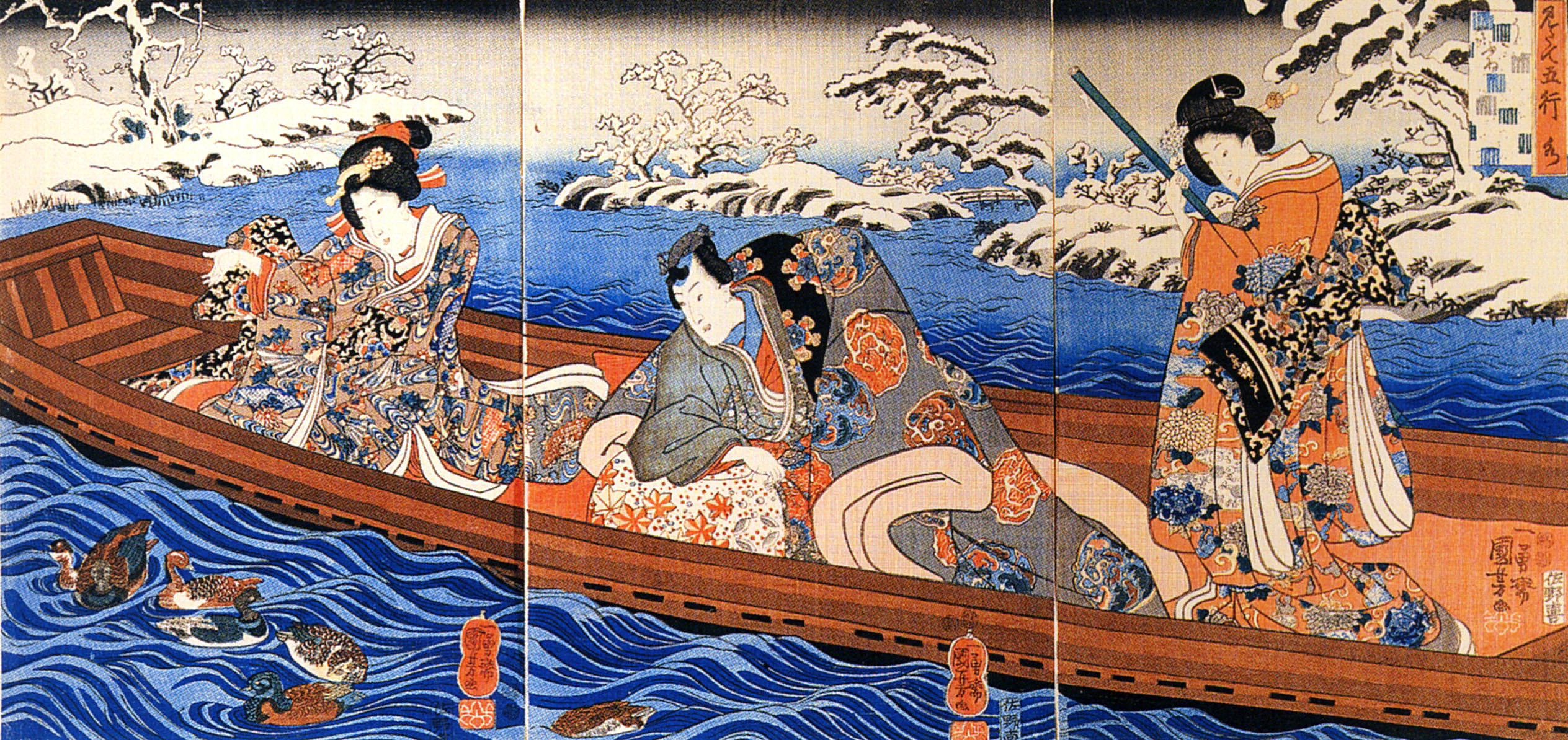 《见立五行 水：雪中泛舟》（Mitate of the Five Elements: Water (Boating in Snow)）｜歌川国芳 Utagawa Kuniyoshi｜江户时代，19世纪