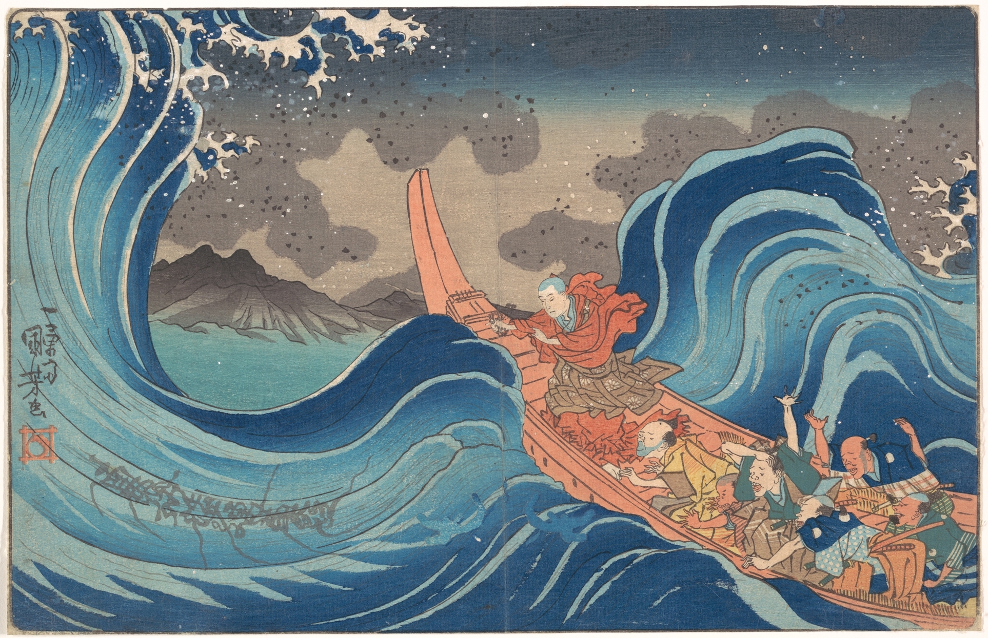 《高祖御一代略图 平息风暴》（Life of Nichiren: Calming the Storm）｜歌川国芳 Utagawa Kuniyoshi｜江户时代，19世纪