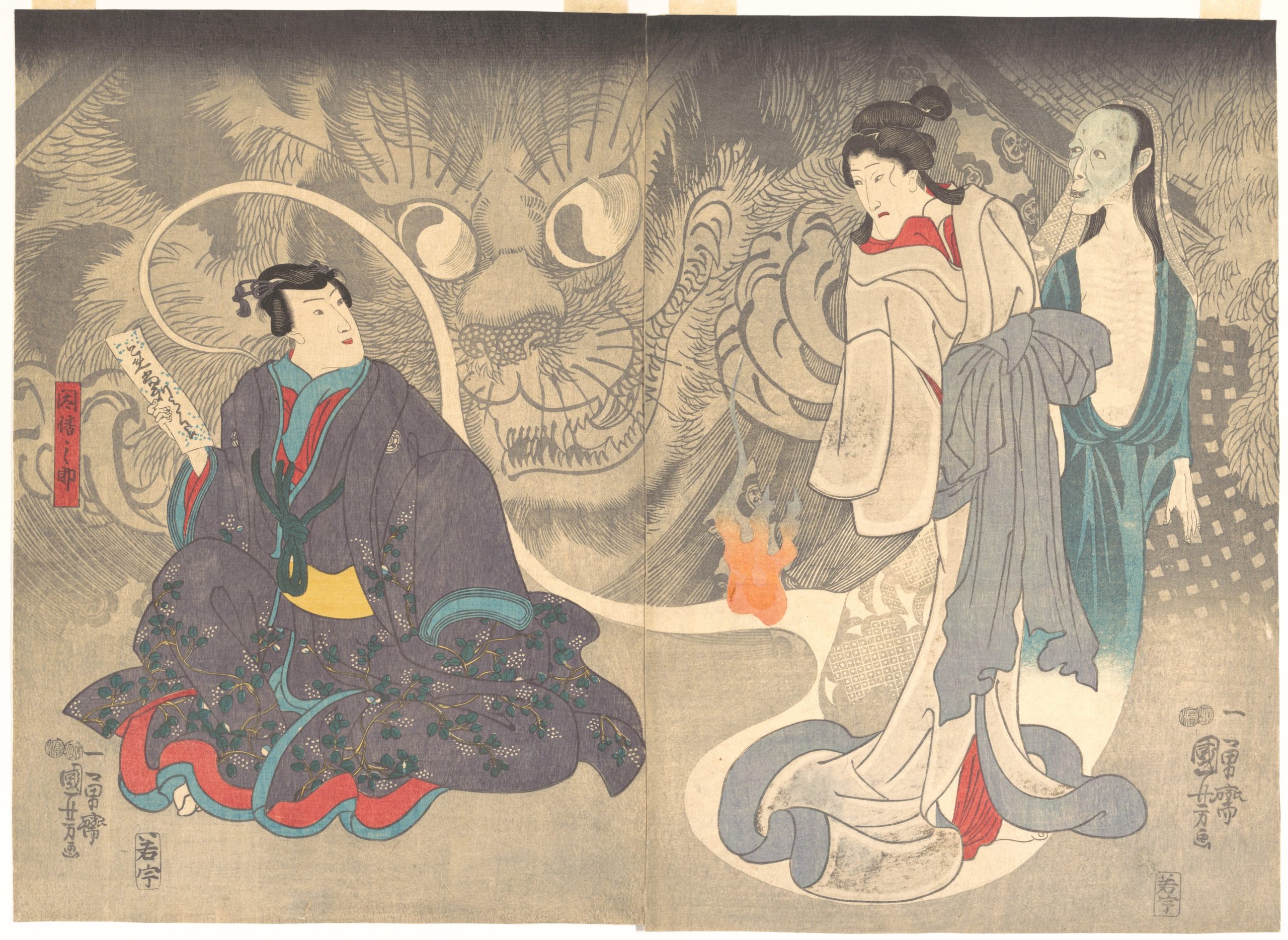 《役者与猫妖（或妖怪）》（Actor and Ghost of a Cat (or Monster)）｜歌川国芳 Utagawa Kuniyoshi｜江户时代，19世纪