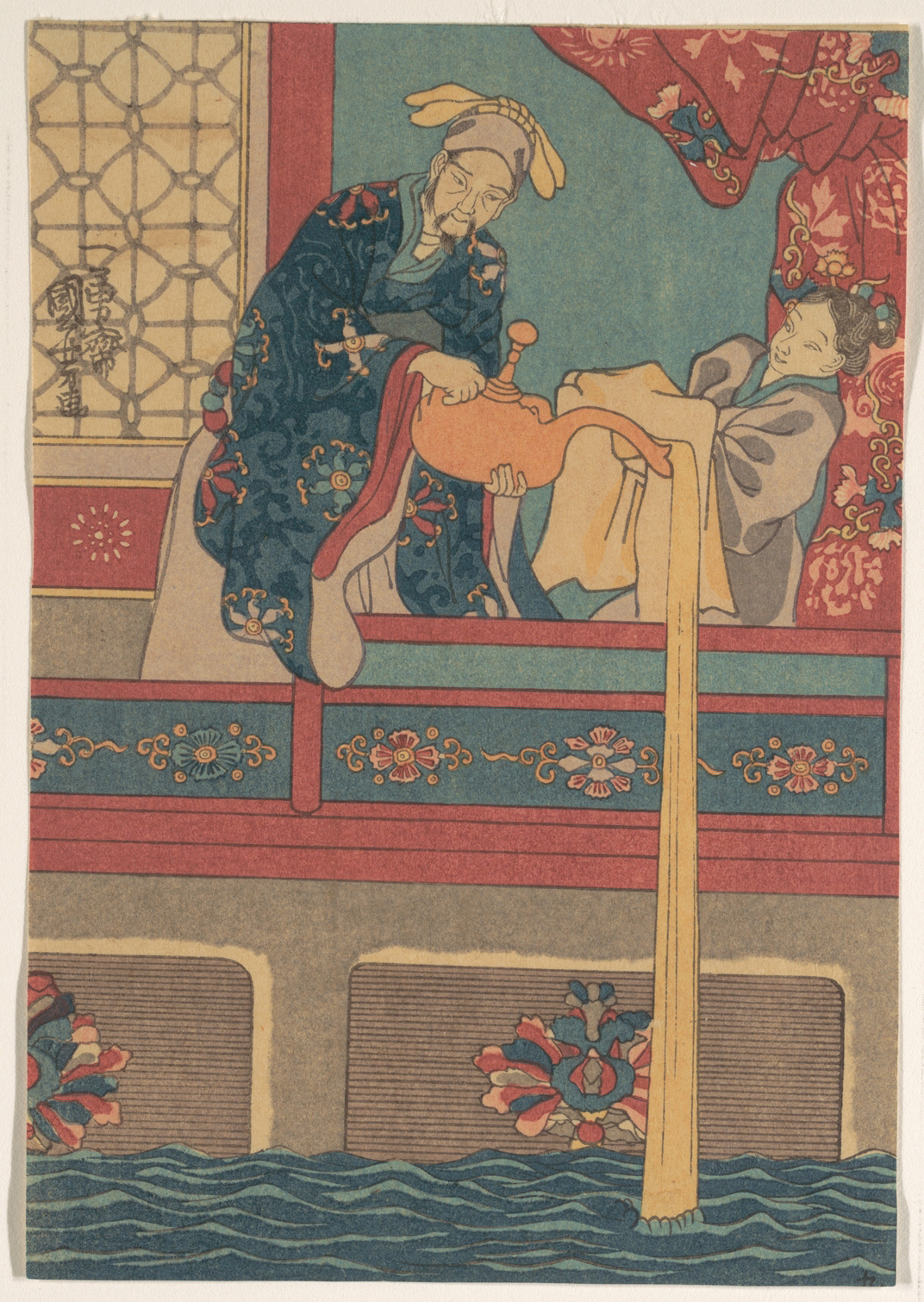 《持壶倒水的男子》（Man Pouring Liquid from a Teapot）｜歌川国芳 Utagawa Kuniyoshi｜江户时代，19世纪