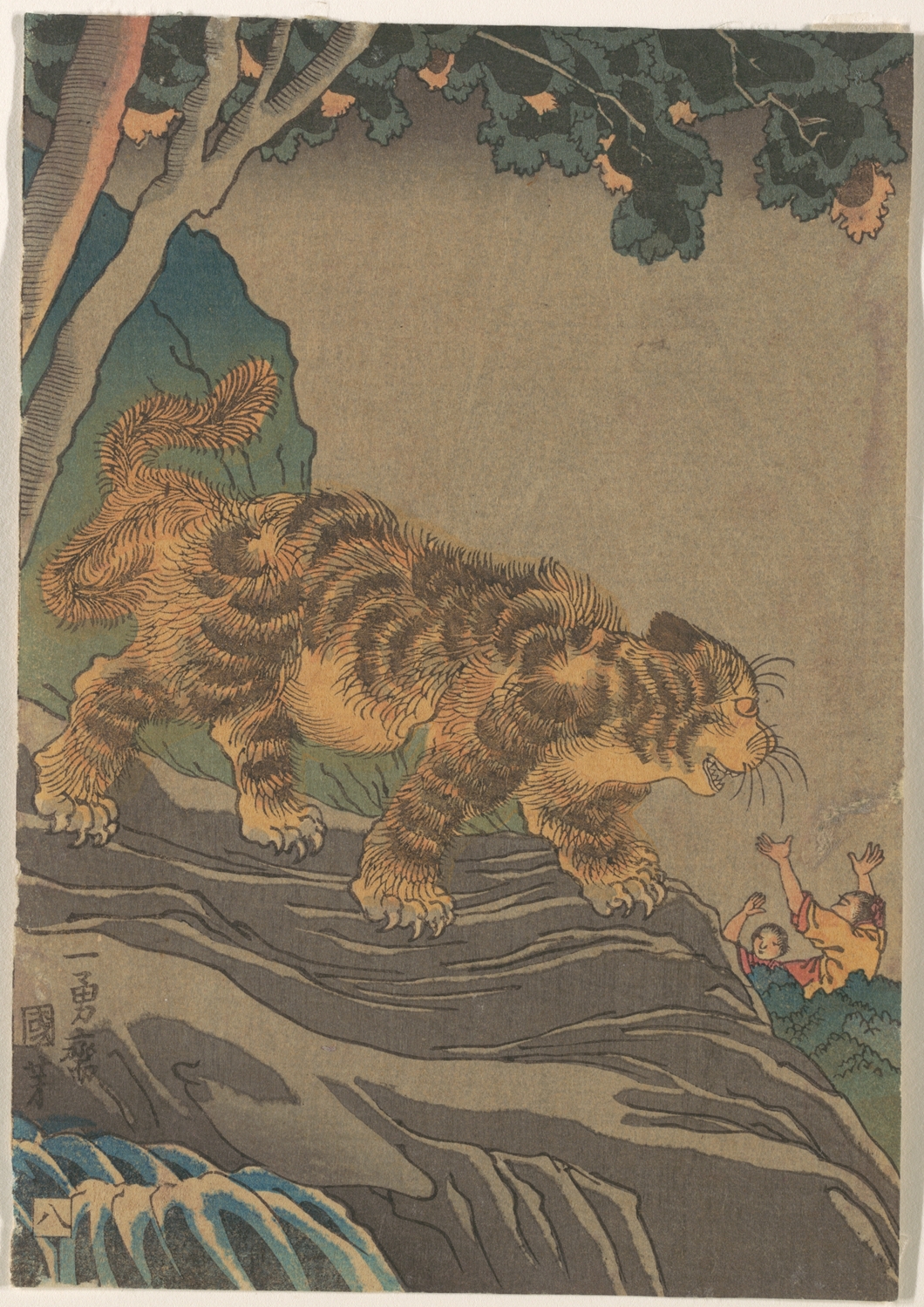 《岩石上的猛虎》（Tiger on a Rock）｜歌川国芳 Utagawa Kuniyoshi｜江户时代，19世纪