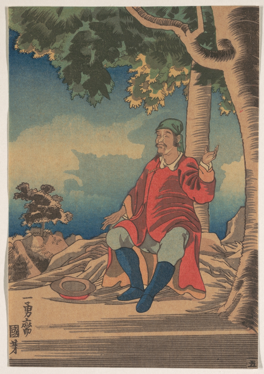 《树下静坐的男子》（Man Seated Under a Tree）｜歌川国芳 Utagawa Kuniyoshi｜江户时代，19世纪