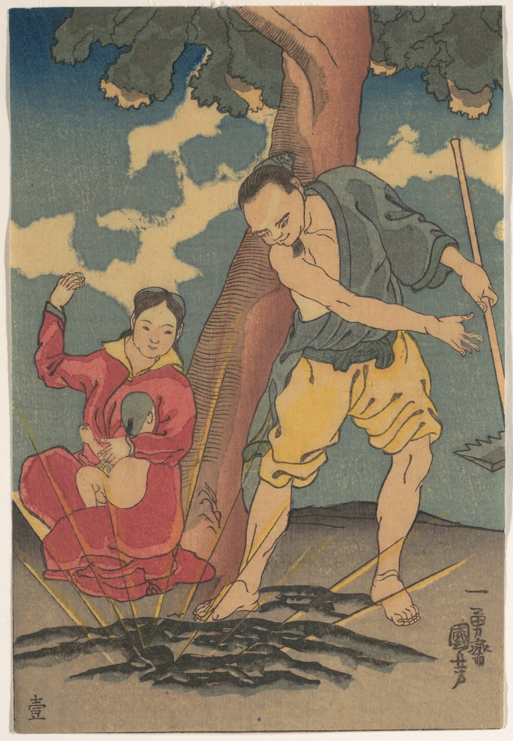 《郭巨埋儿（廿四孝 郭巨）》（Man Digging with a Hoe (Twenty-Four Paragons of Filial Piety: Kakkyo)）｜歌川国芳 Utagawa Kuniyoshi｜江户时代，19世纪