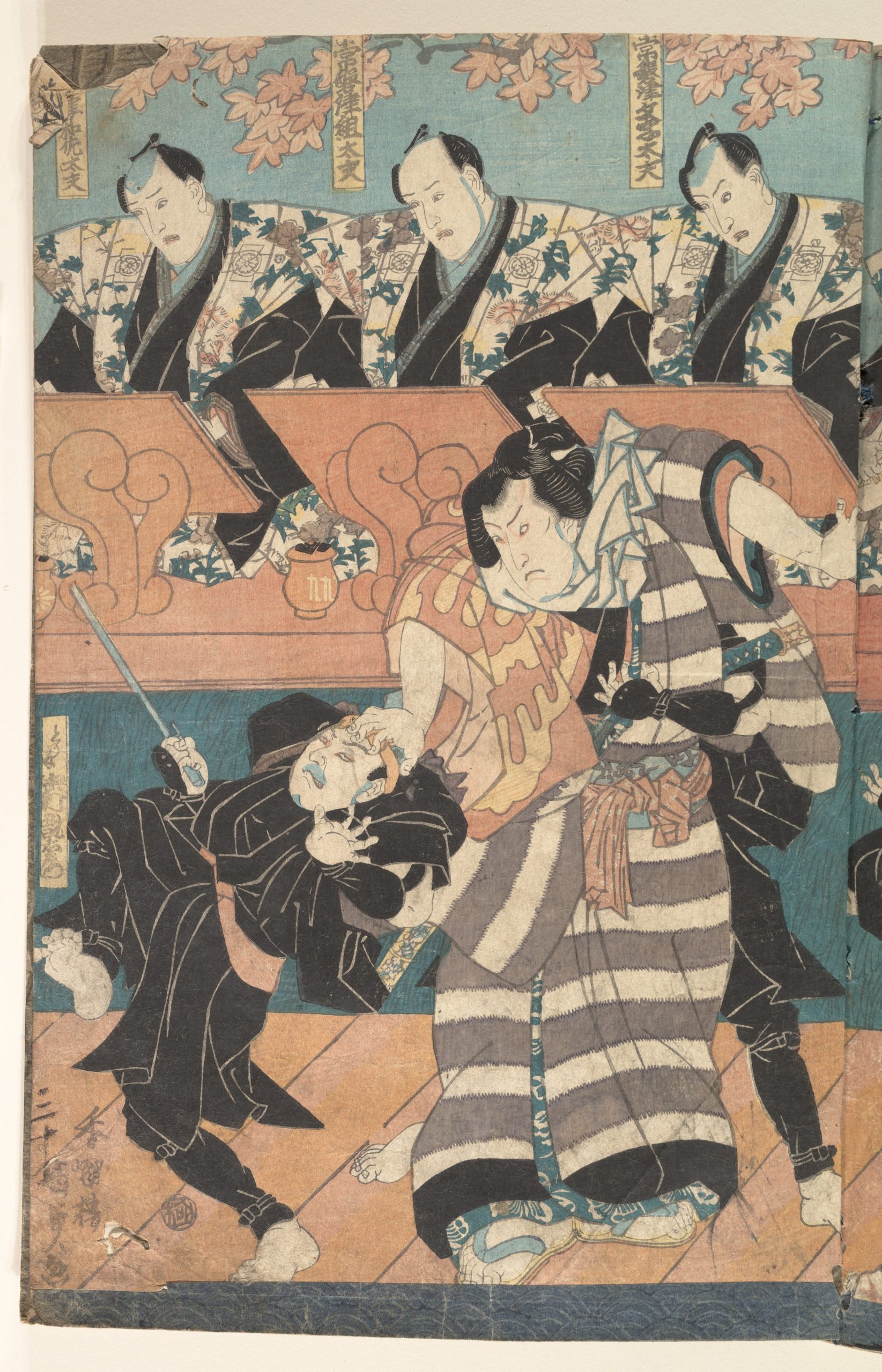 《歌舞伎场景与群像》（Kabuki Scene with Multiple Actors）｜歌川国芳 Utagawa Kuniyoshi｜江户时代，19世纪