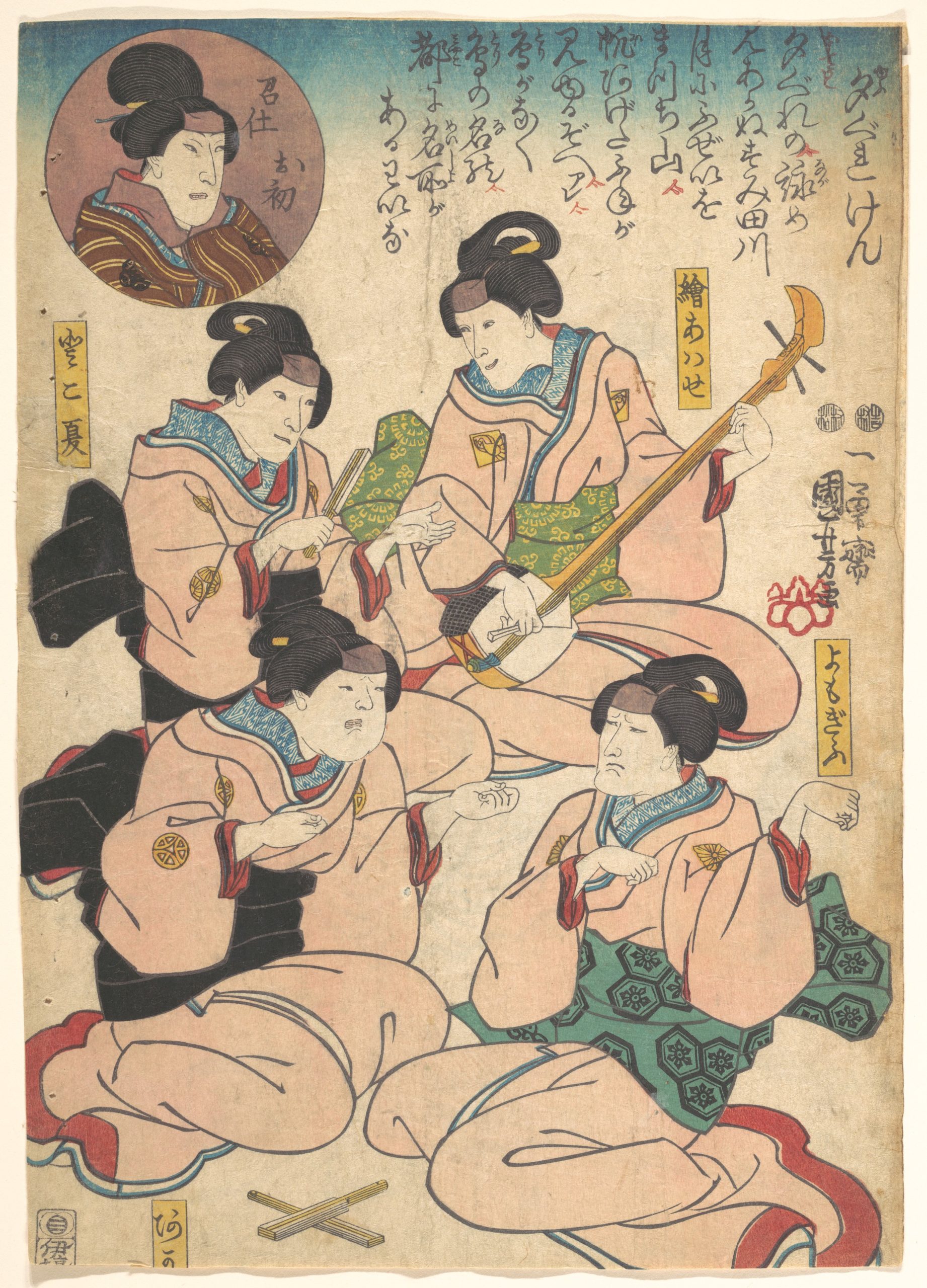 《四女弹奏三味线图》（Four Women Playing Instruments (Shamisen)）｜歌川国芳 Utagawa Kuniyoshi｜江户时代，19世纪