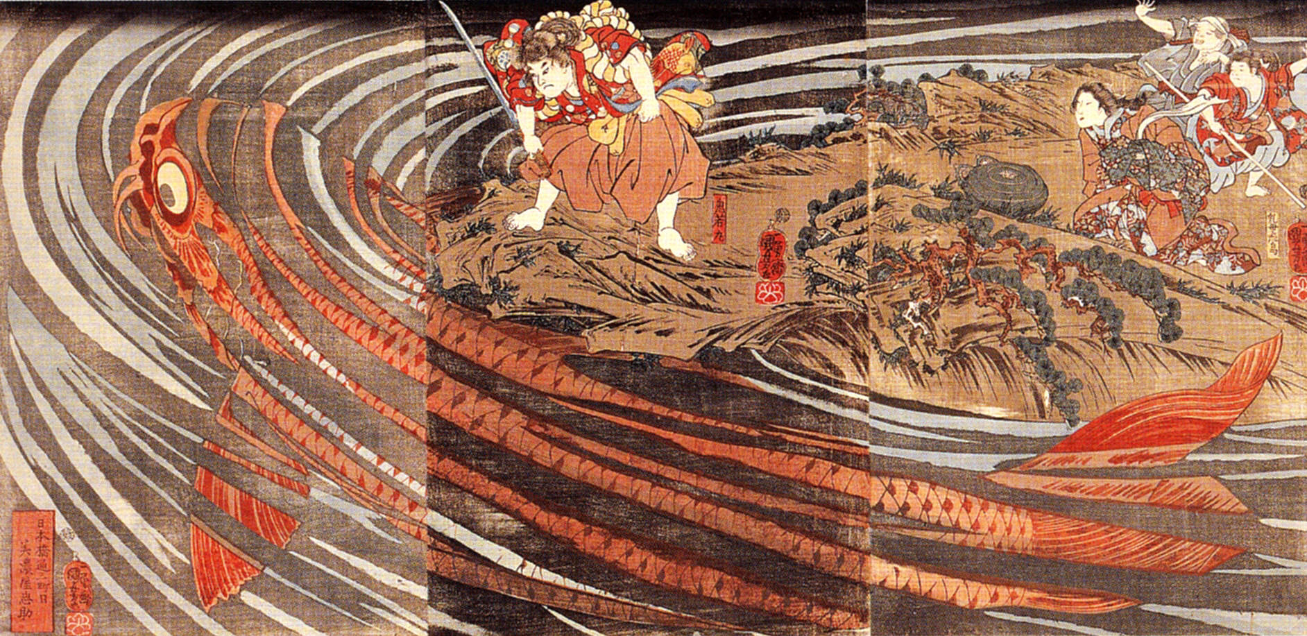 《海浪中的武士与巨鱼》（Warrior and Giant Fish in Waves）｜歌川国芳 Utagawa Kuniyoshi｜江户时代