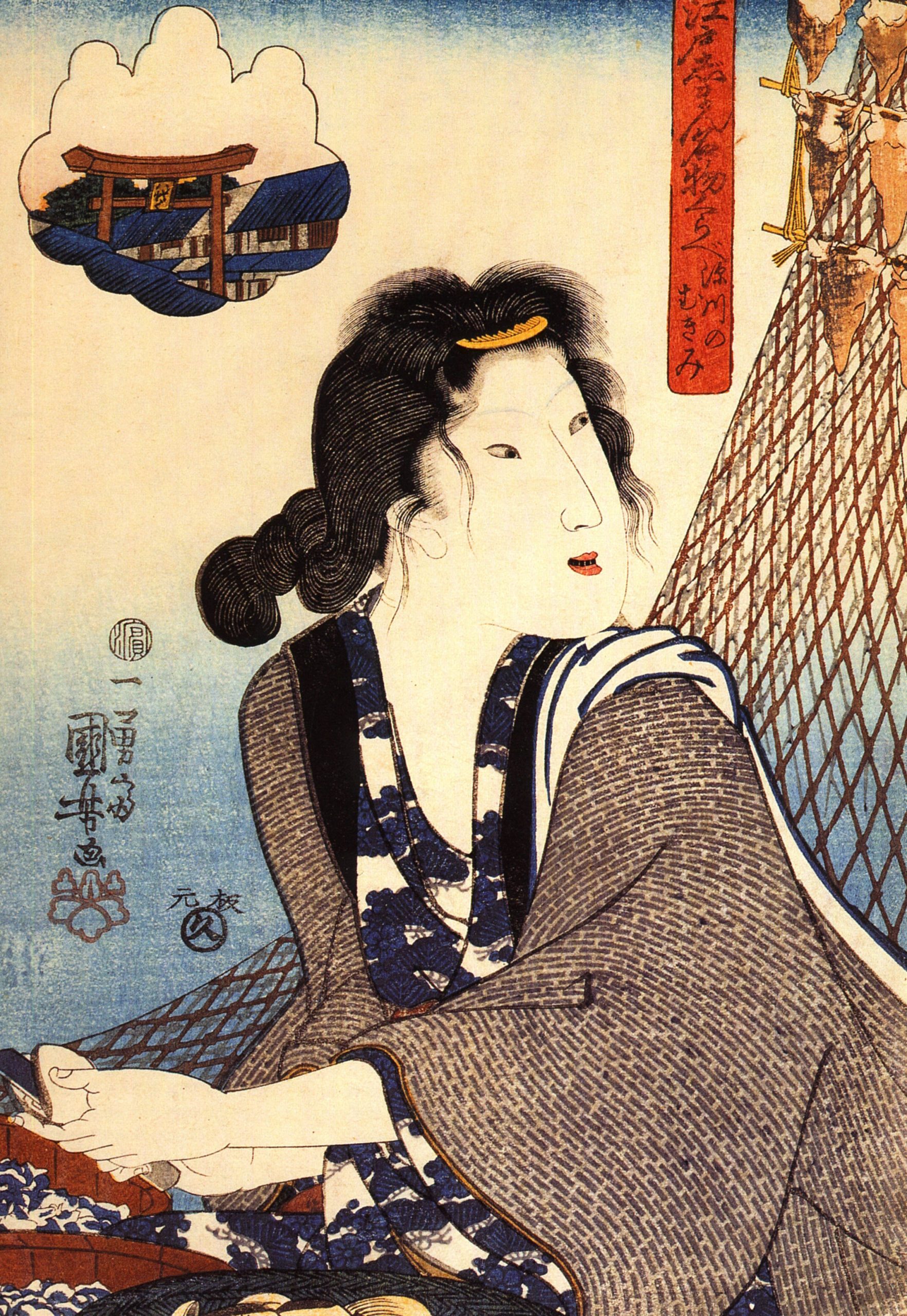 《持渔网的美人》（Beauty with Fishing Net）｜歌川国芳 Utagawa Kuniyoshi｜江户时代