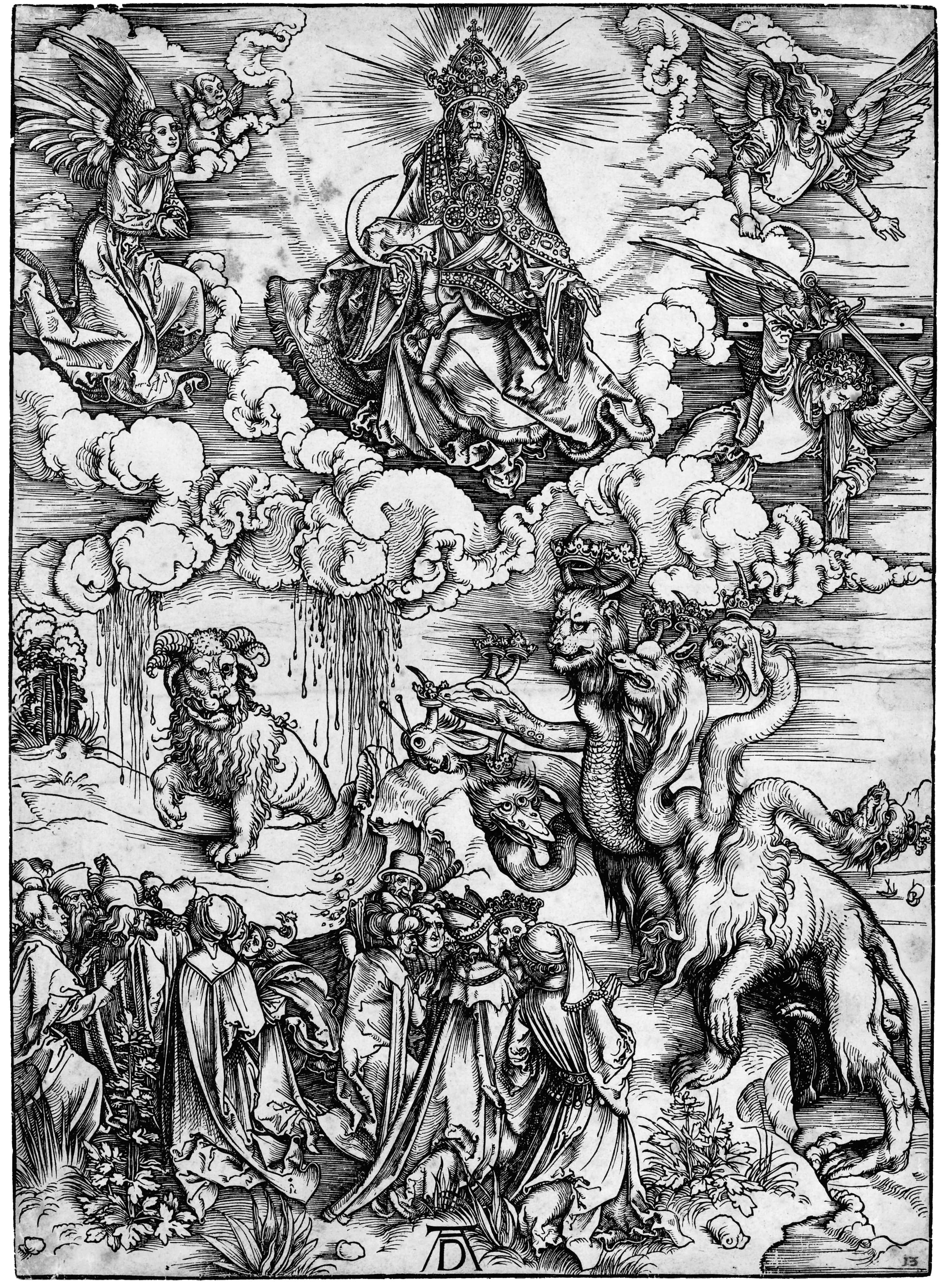 《海怪与羔羊角兽》（The Sea Monster and the Beast with the Lamb s Horn）｜阿尔布雷希特·丢勒 Albrecht Dürer｜1498