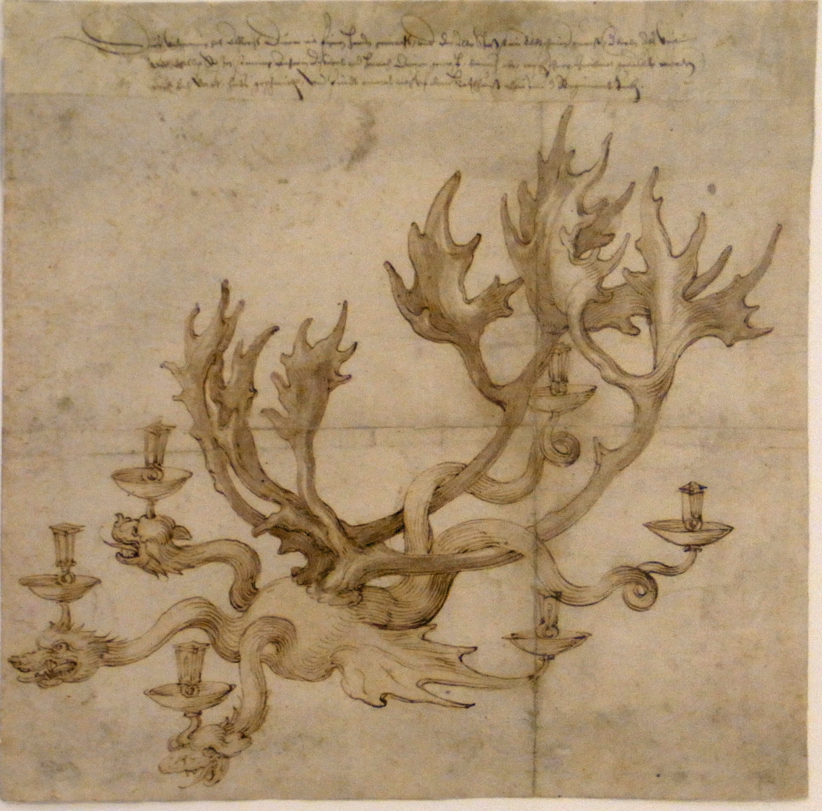 《带驯鹿角的龙吊灯设计》（Design for a Dragon Chandelier with Reindeer Antlers）｜阿尔布雷希特·丢勒 Albrecht Dürer｜1520-1522