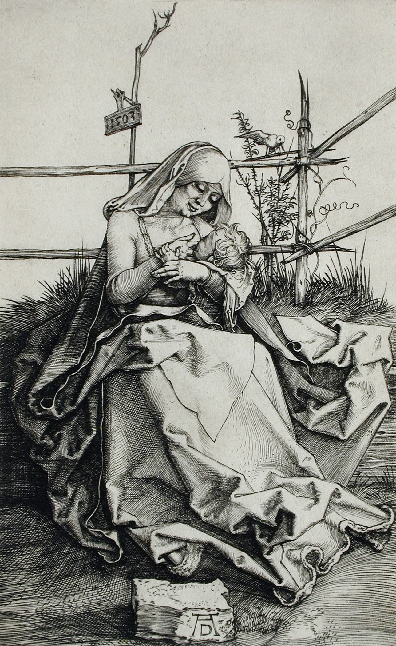 《草地长凳上的圣母子》（Madonna On A Grassy Bench）｜阿尔布雷希特·丢勒 Albrecht Dürer｜1503