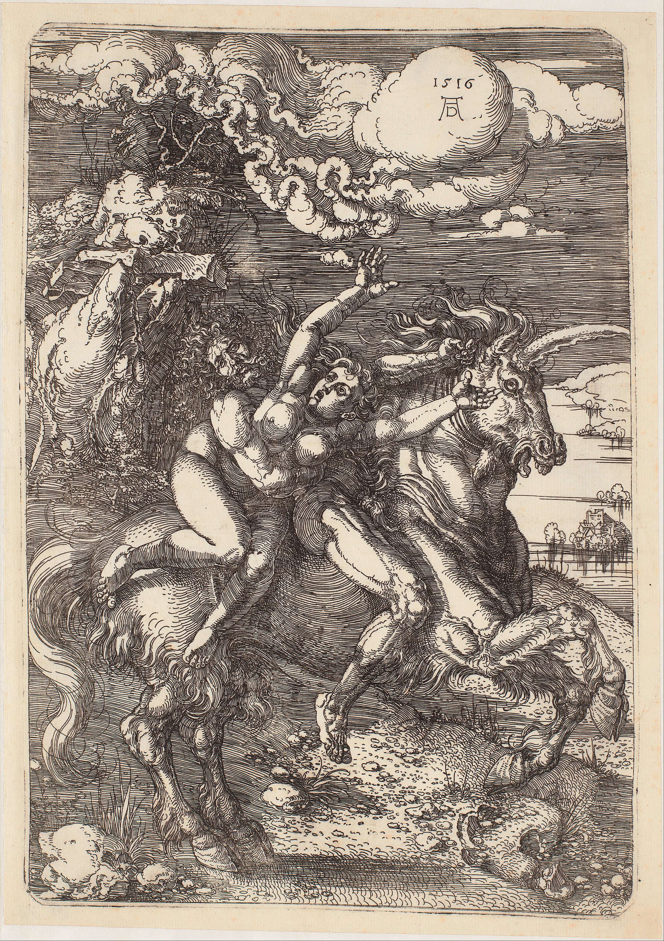 《普罗塞耳皮娜被独角兽掳走》（Abduction of Proserpine on a Unicorn）｜阿尔布雷希特·丢勒 Albrecht Dürer｜1516