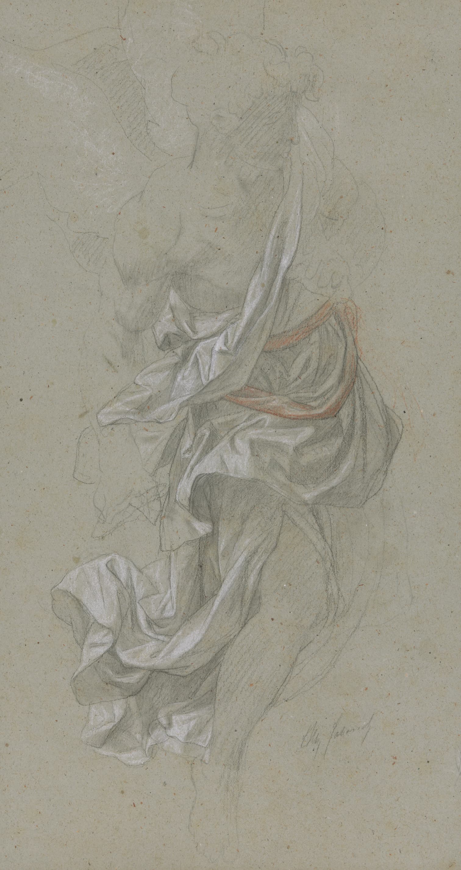 《失乐园》中《天使侍奉天父》的帷幔研究》（Drapery study for An Angel Attending God the Father, in Le Paradis Perdu (Paradise Lost)）｜亚历山大·卡巴内尔 Alexandre Cabanel｜不明