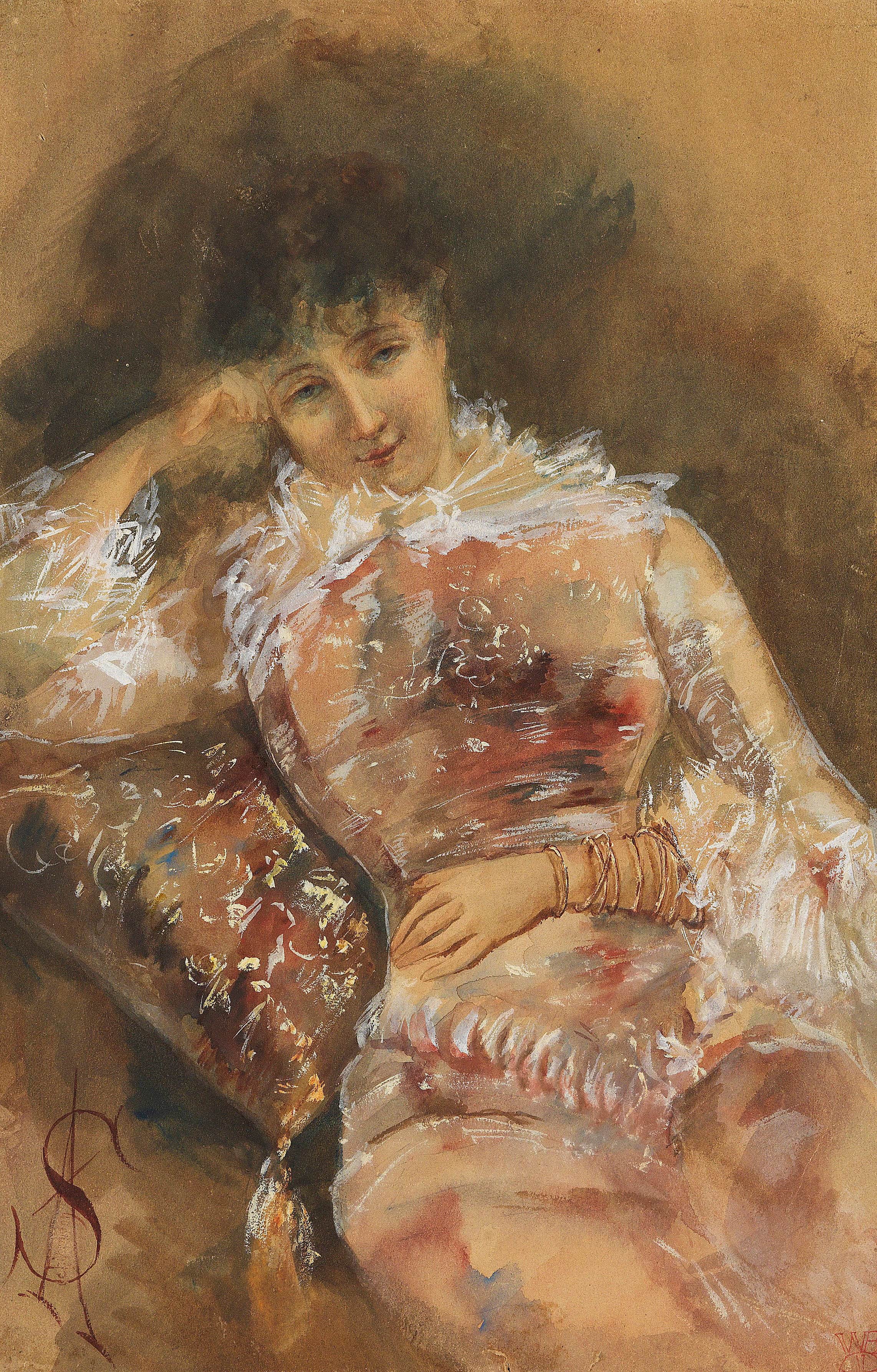 《莎拉·伯恩哈特的肖像》（Portrait of Sarah Bernhardt）｜阿尔弗雷德·史蒂文斯 Alfred Stevens｜1880