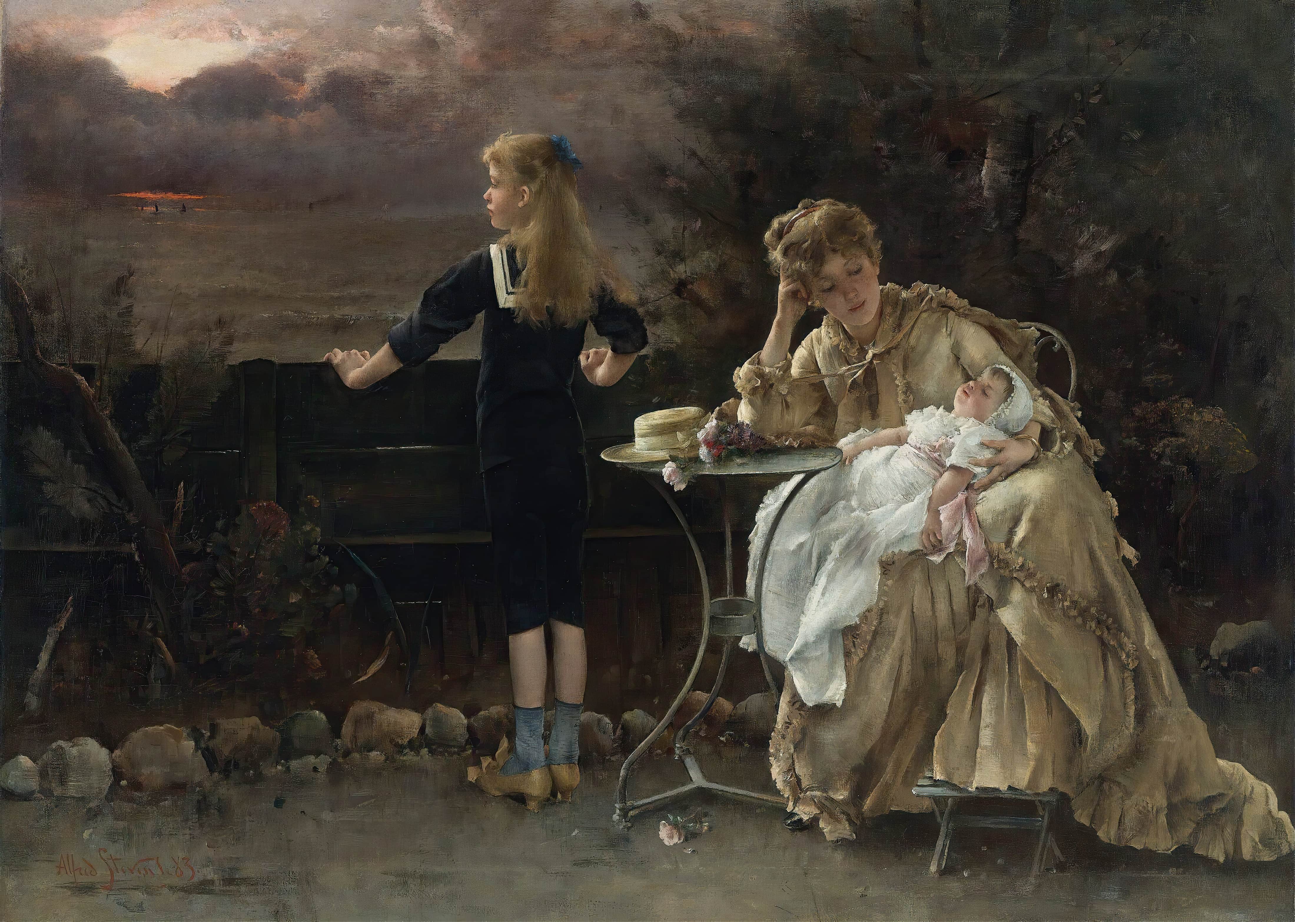 《母亲和她的孩子》（Mother and Her Children）｜阿尔弗雷德·史蒂文斯 Alfred Stevens｜1883