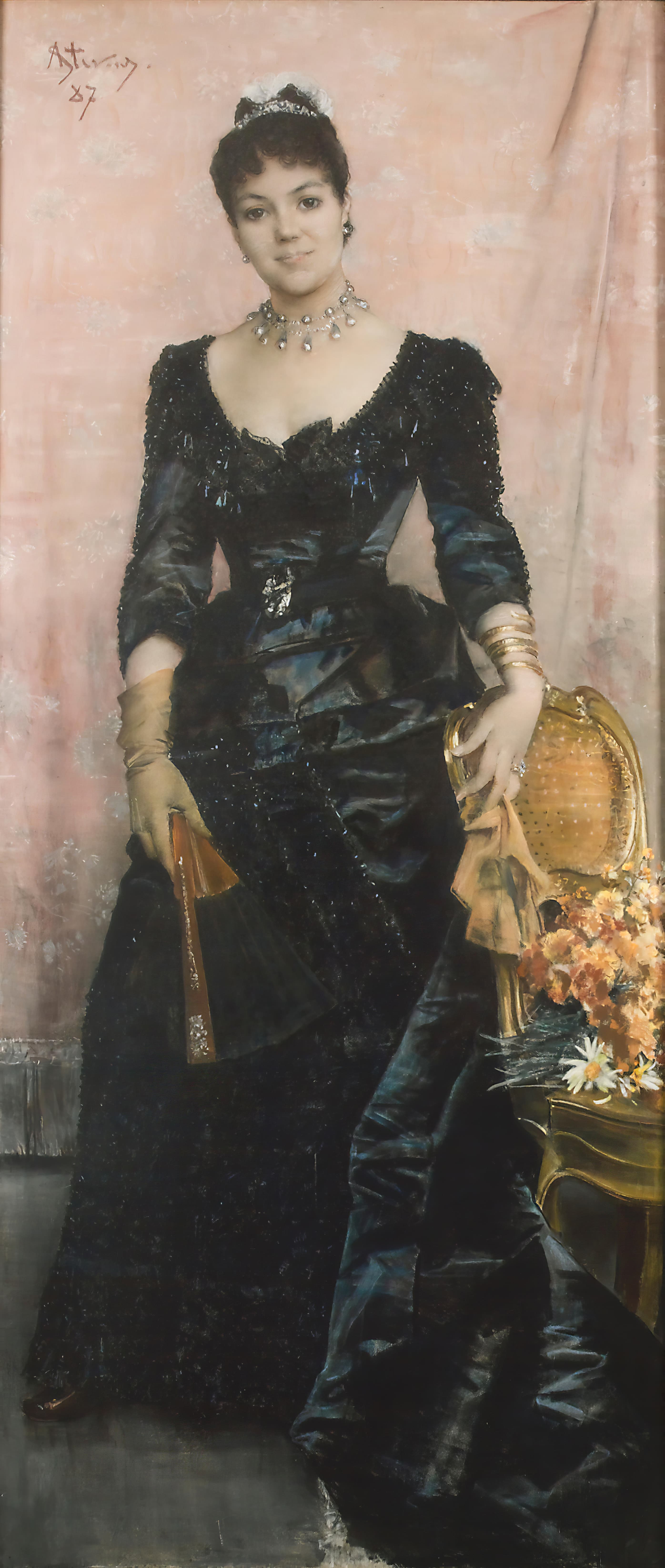 《杜梅尼尔·德·圣弗朗特男爵夫人肖像》（Portrait of the Baroness Du Mesnil De Saint Front）｜阿尔弗雷德·史蒂文斯 Alfred Stevens｜1887