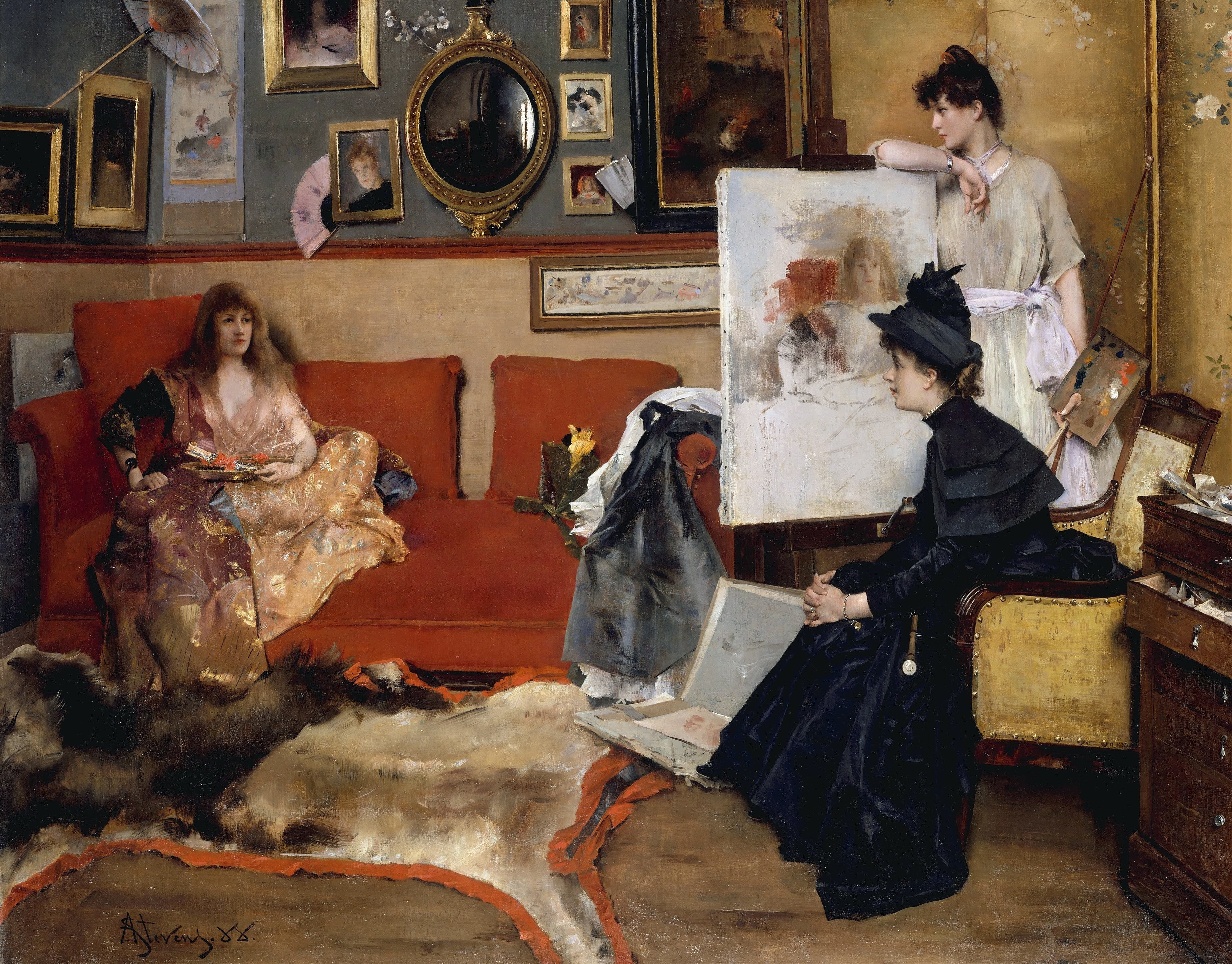 《在工作室里》（In the Studio）｜阿尔弗雷德·史蒂文斯 Alfred Stevens｜1888