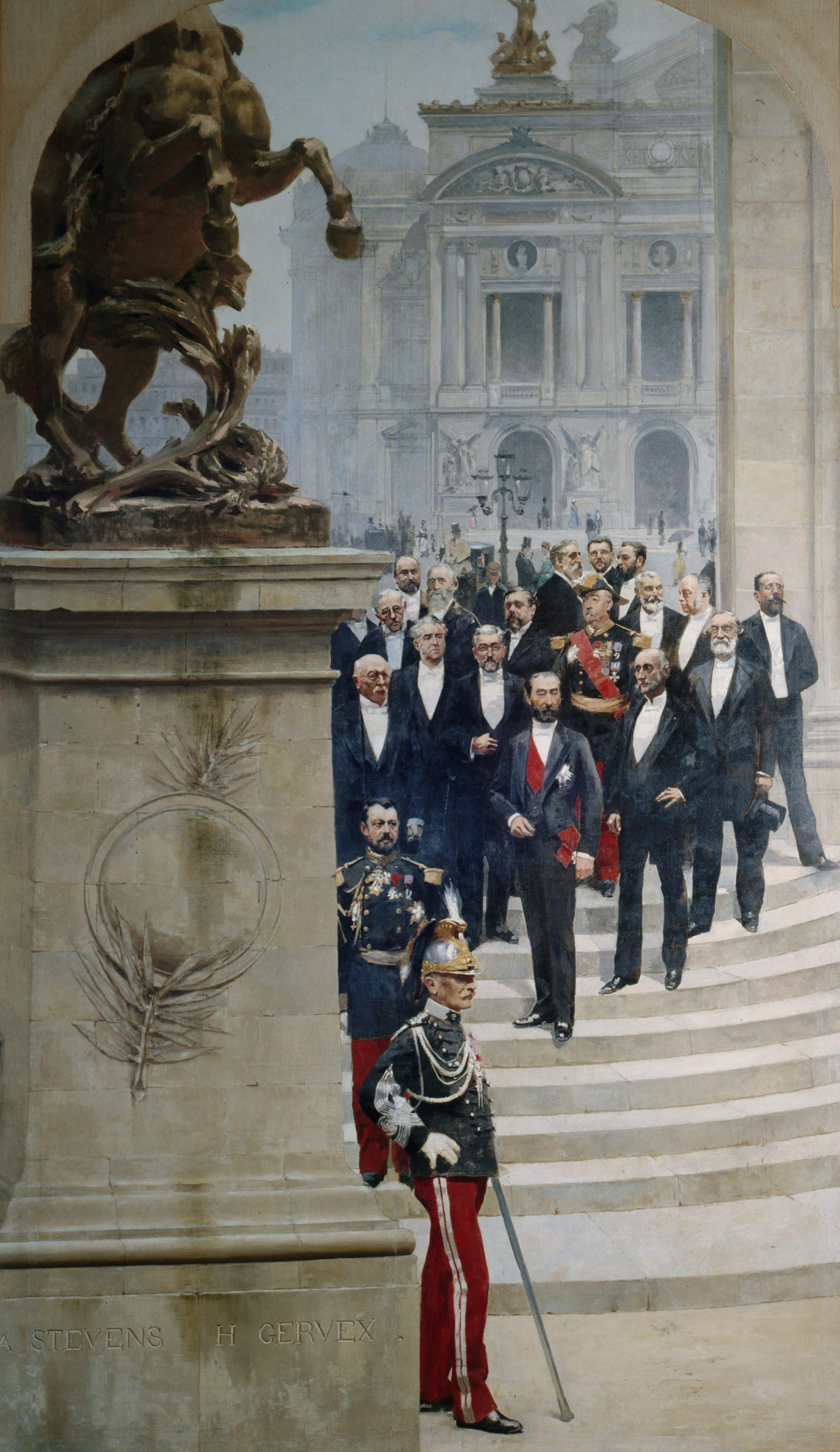 《萨迪·卡诺总统在歌剧院前被第三共和国名人包围》（President Sadi Carnot Surrounded by Personalities of the 3rd Republic in Front of the Opera）｜阿尔弗雷德·史蒂文斯 Alfred Stevens｜1889