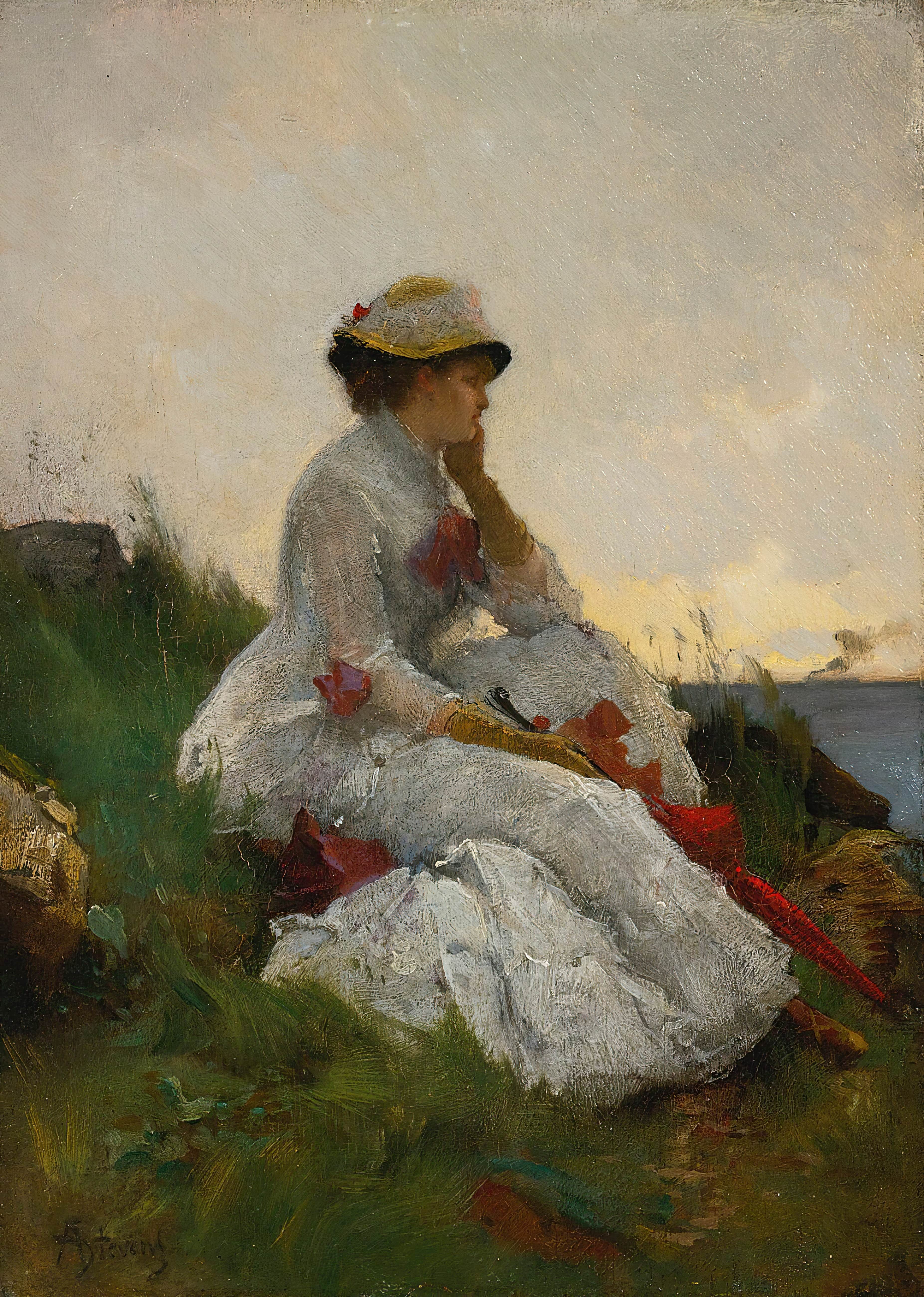 《沉思的》（Pensive）｜阿尔弗雷德·史蒂文斯 Alfred Stevens｜不明