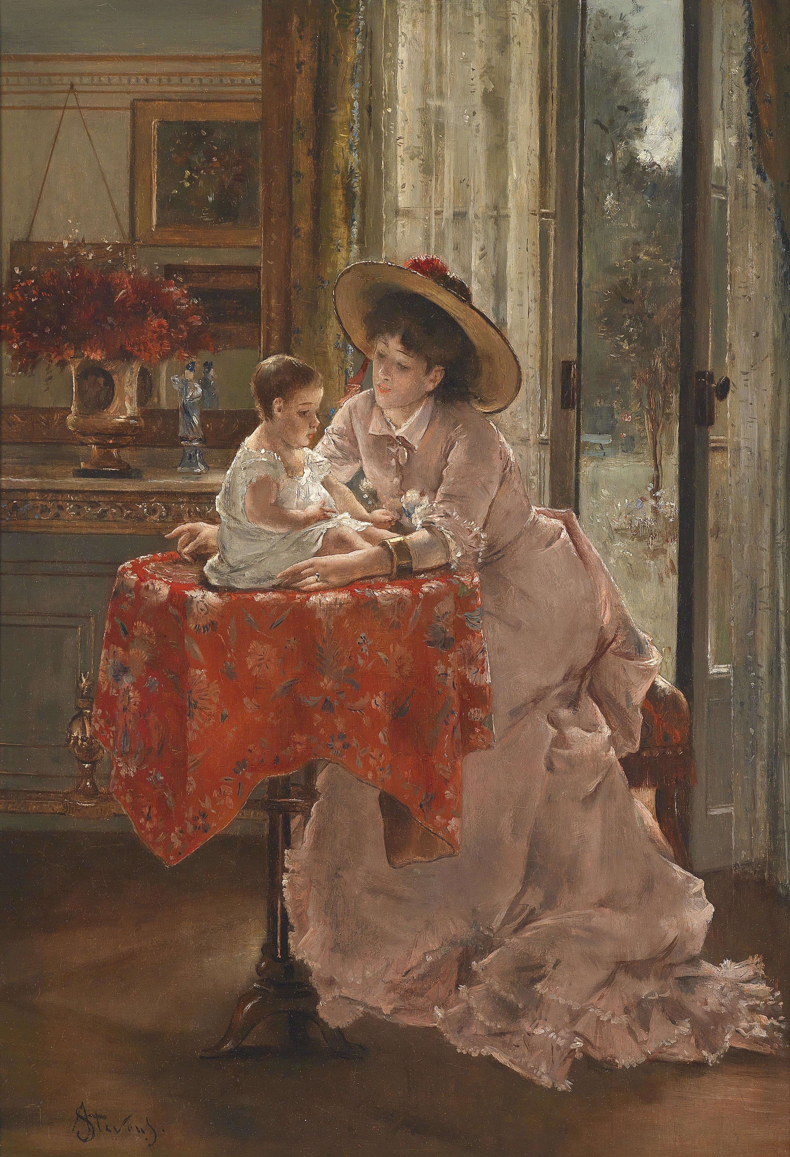 《快乐的母亲》（The Happy Mother）｜阿尔弗雷德·史蒂文斯 Alfred Stevens｜不明