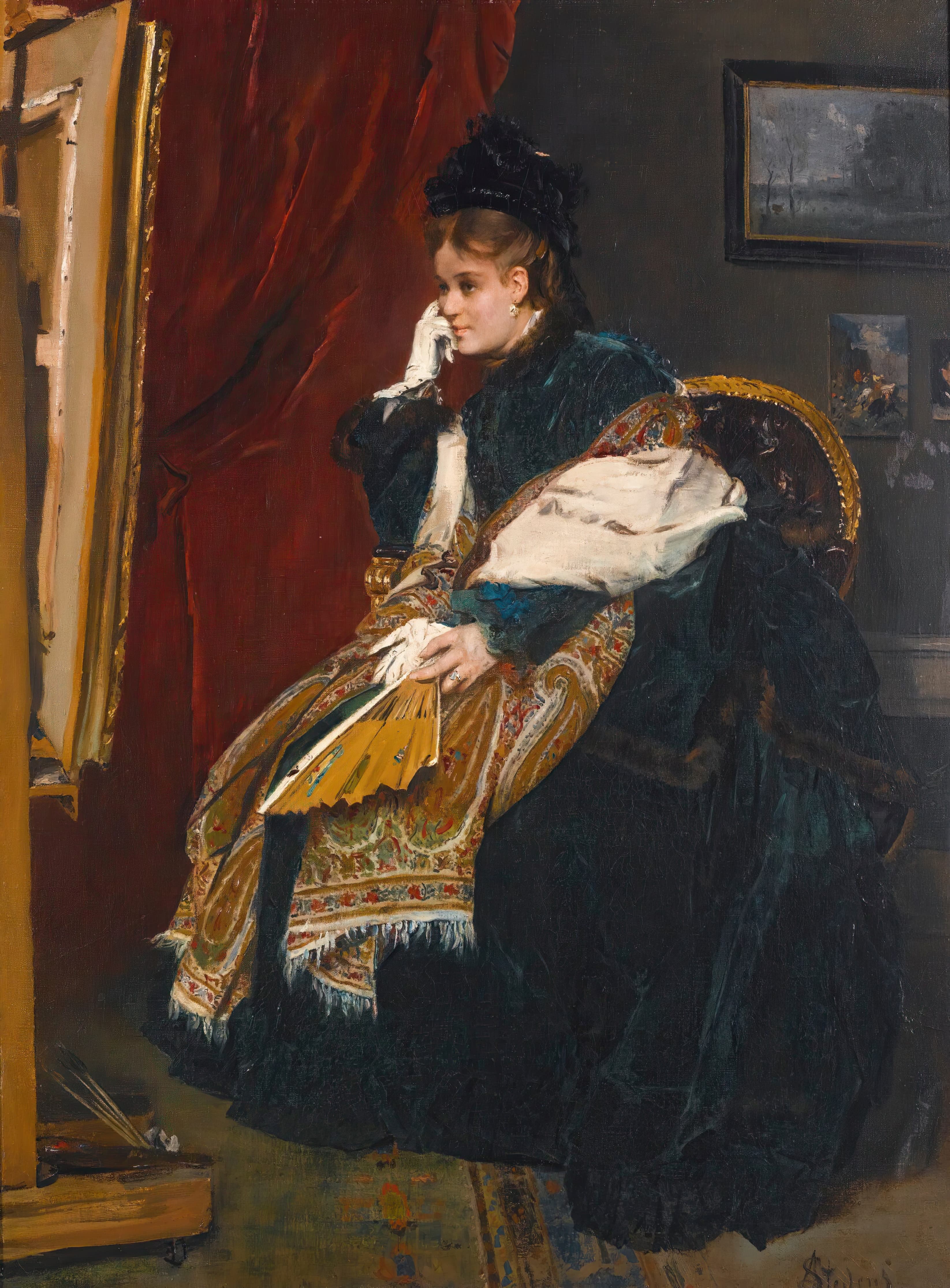 《车间里穿绿衣的女人》（The Woman in Green in the Workshop）｜阿尔弗雷德·史蒂文斯 Alfred Stevens｜不明