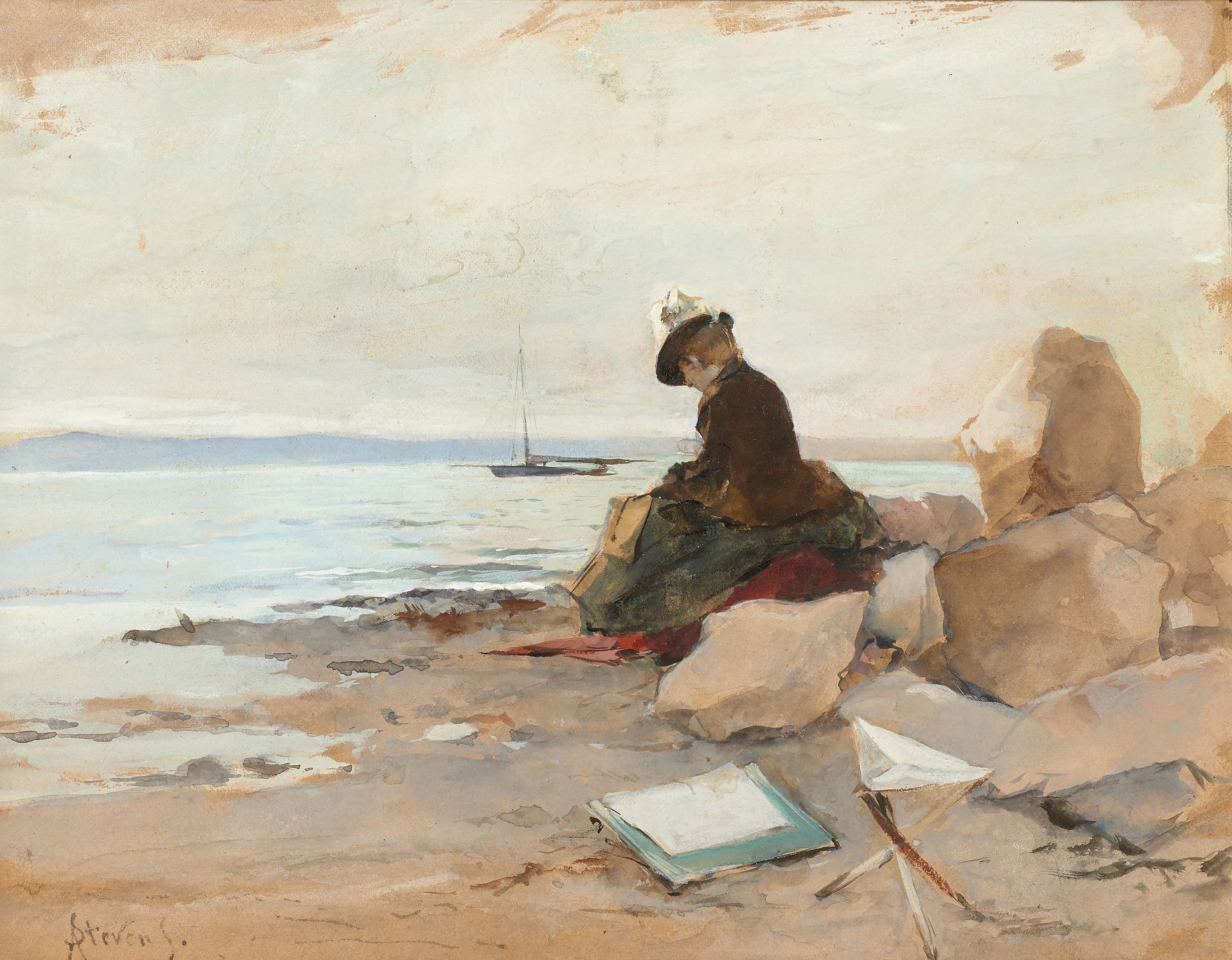 《海边的女画家》（Woman Painter by the Sea）｜阿尔弗雷德·史蒂文斯 Alfred Stevens｜不明