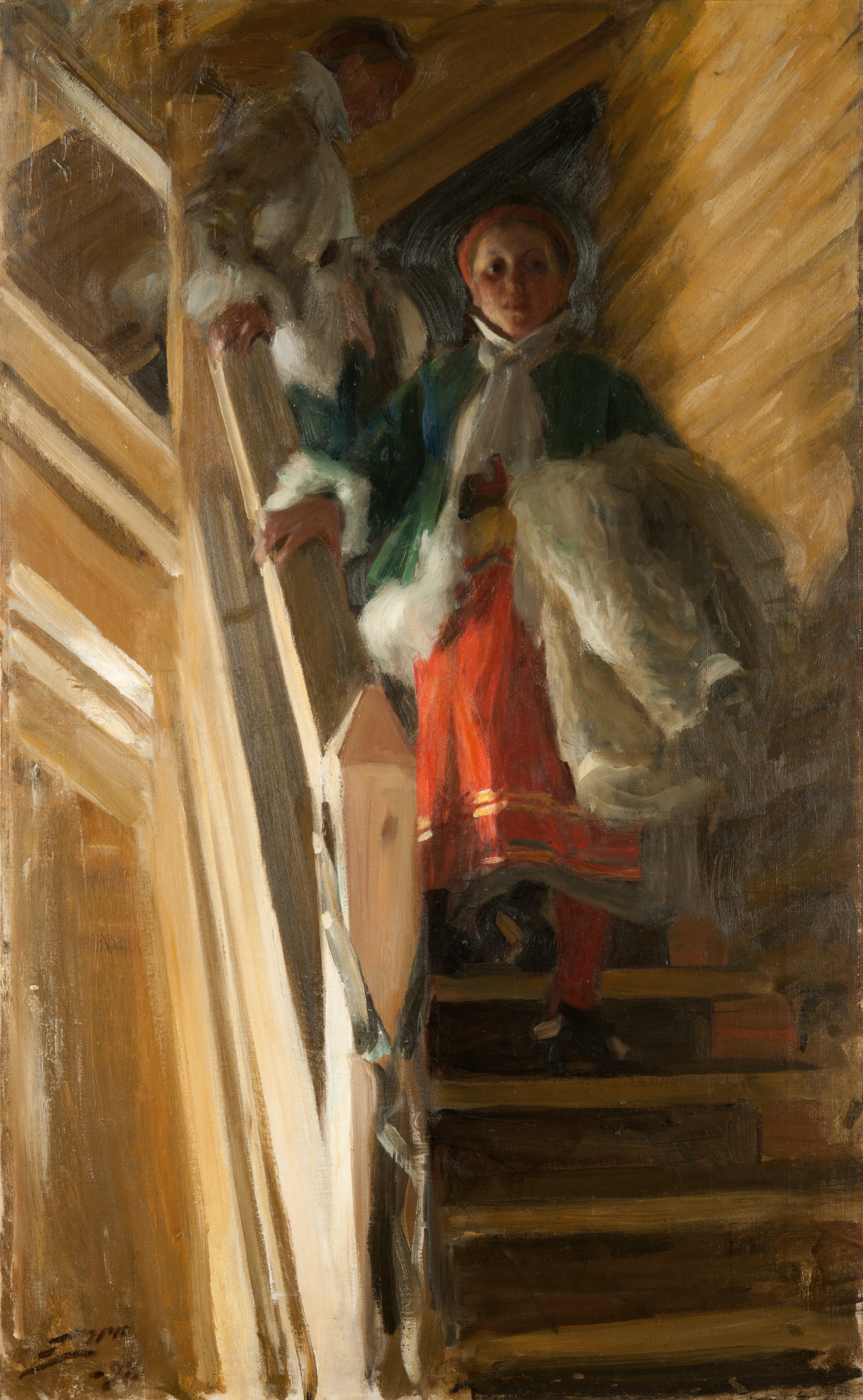 《在阁楼楼梯上》（on the attic stairs）｜安德斯·佐恩 Anders Zorn｜1898