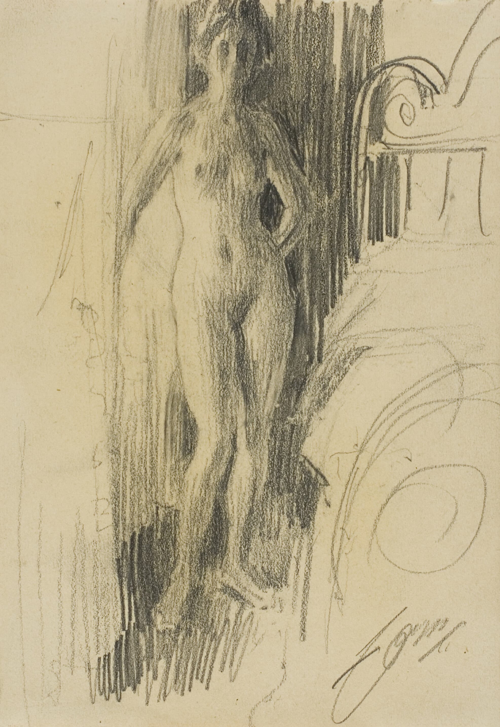 《站在床边的裸体人物》（nude figure standing near a bed）｜安德斯·佐恩 Anders Zorn｜1900–03