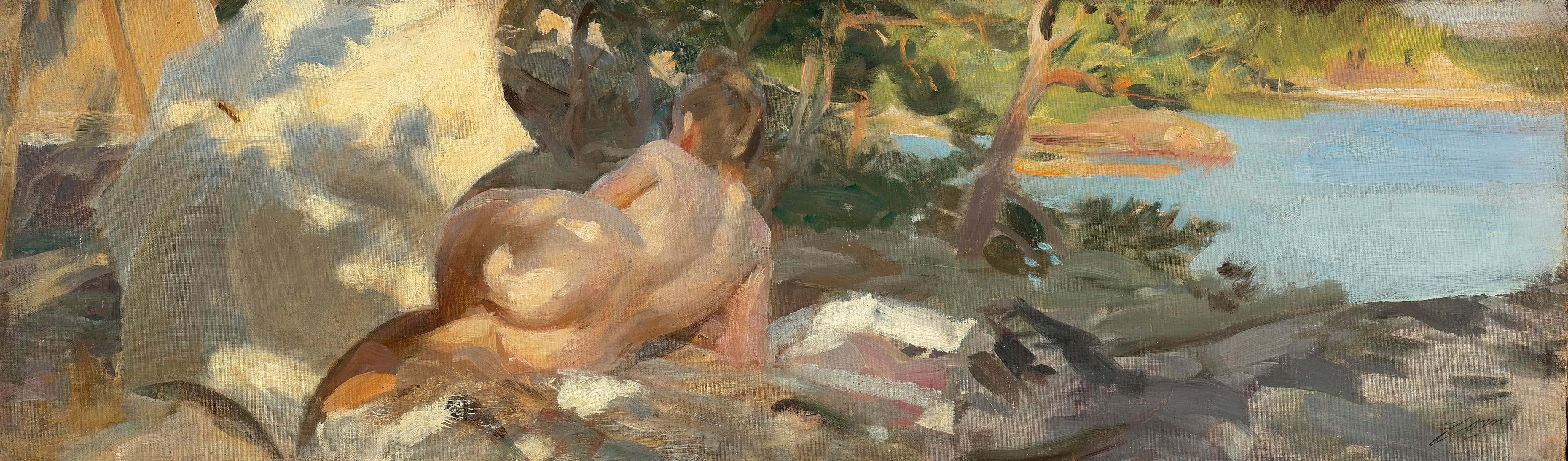 《达拉罗遮阳伞沐浴者》（bather with parasol dalaro）｜安德斯·佐恩 Anders Zorn｜不明