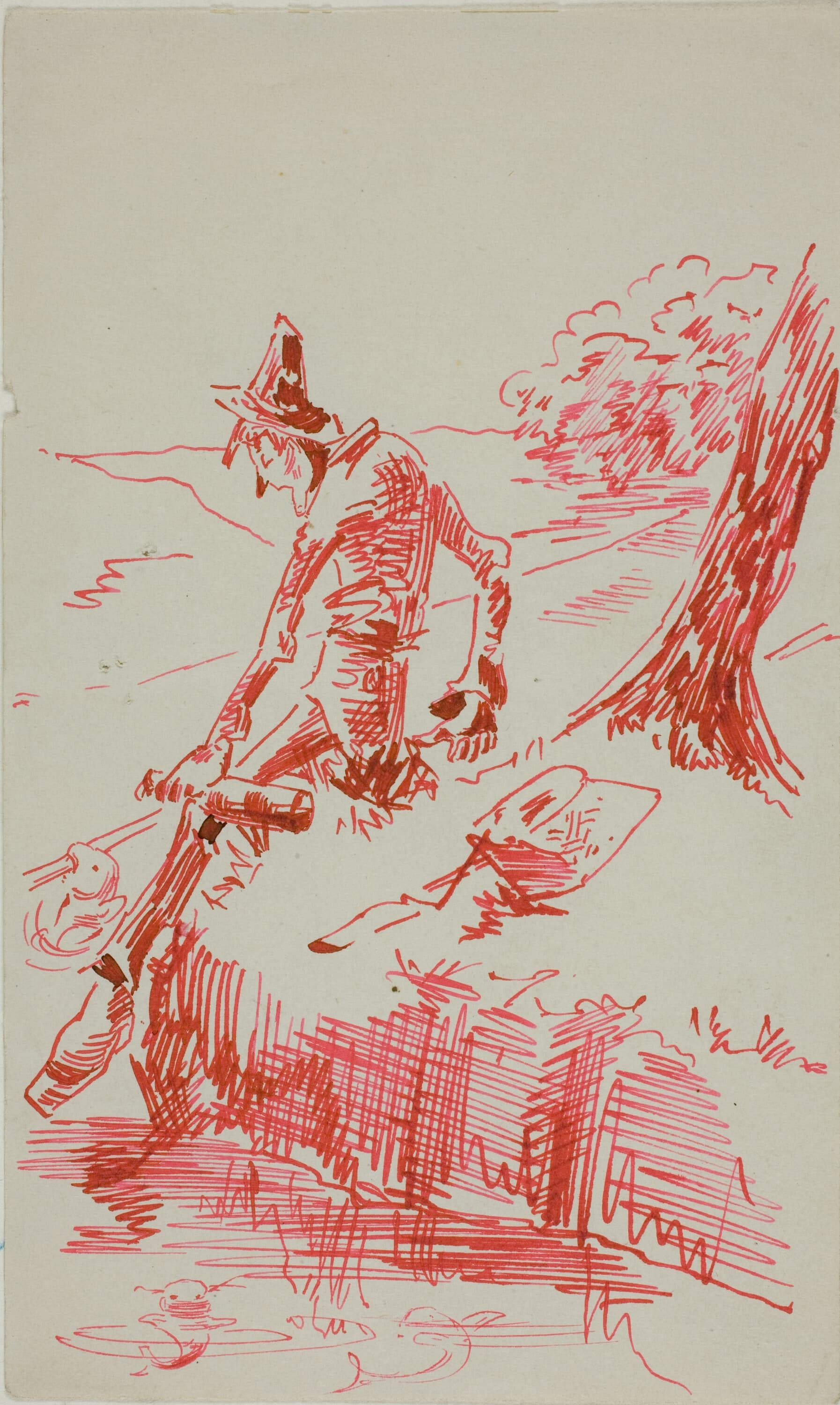 《拿着瓶子钓鱼的男人》（man fishing and holding bottle）｜安德斯·佐恩 Anders Zorn｜不明