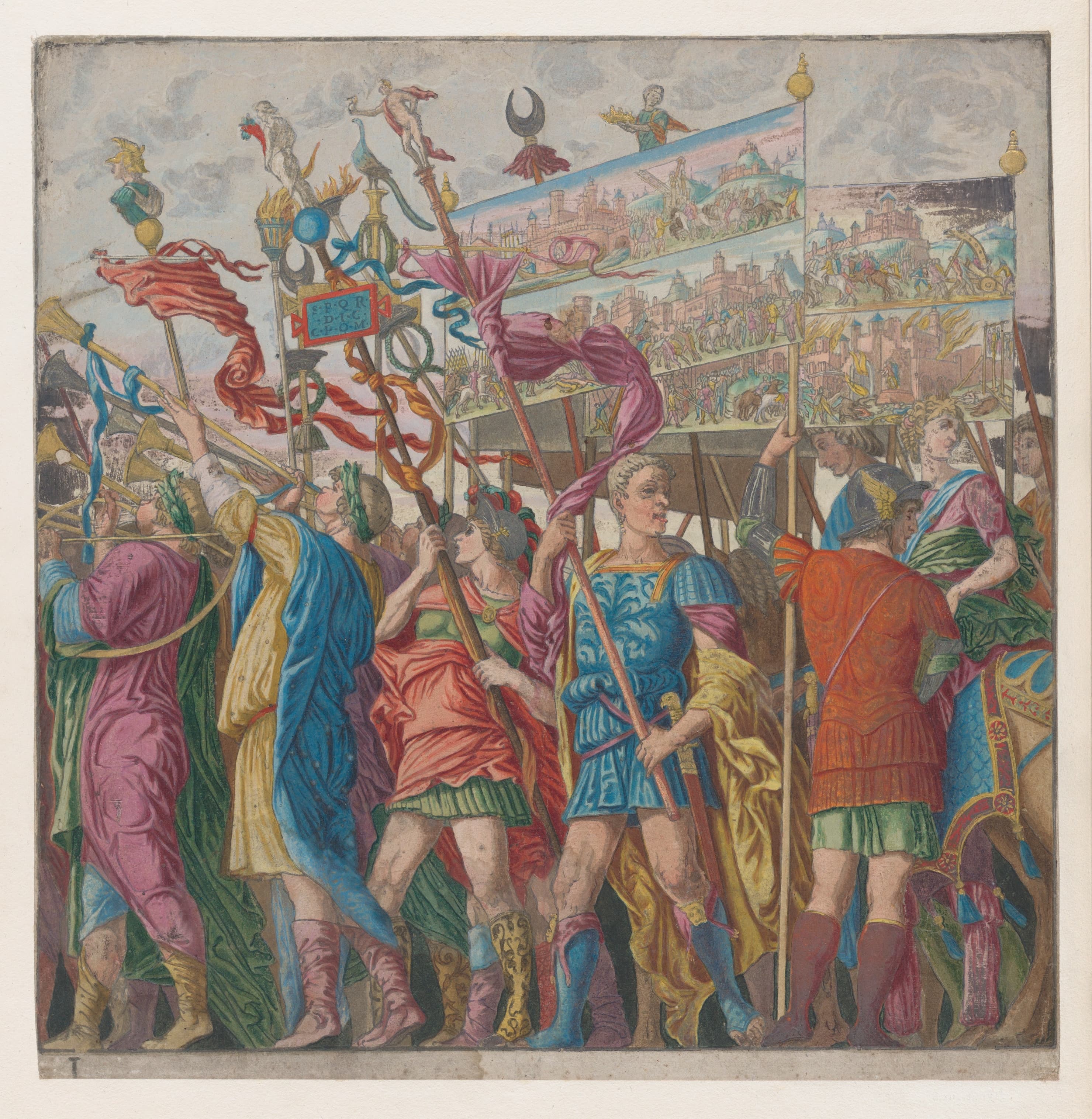 《持凯撒军功旗帜的士兵》（Soldiers Carrying Banners Depicting Julius Caesar’s Triumphant Military Exploits）｜安德烈亚·曼特尼亚 Andrea Mantegna｜1599