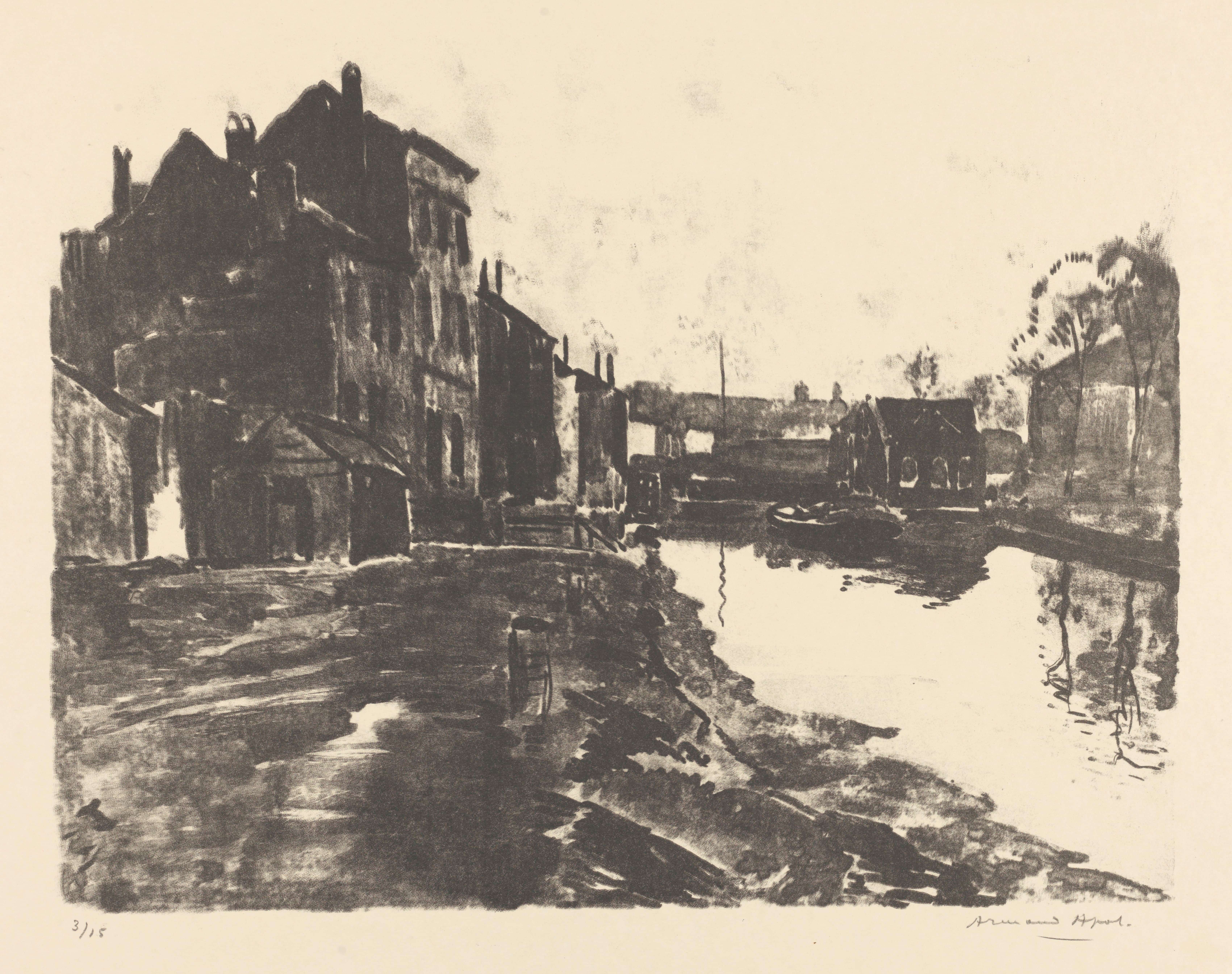 《城市景观与运河》（City view with canal）｜阿尔曼德·阿波尔 Armand Apol｜20th 约entury