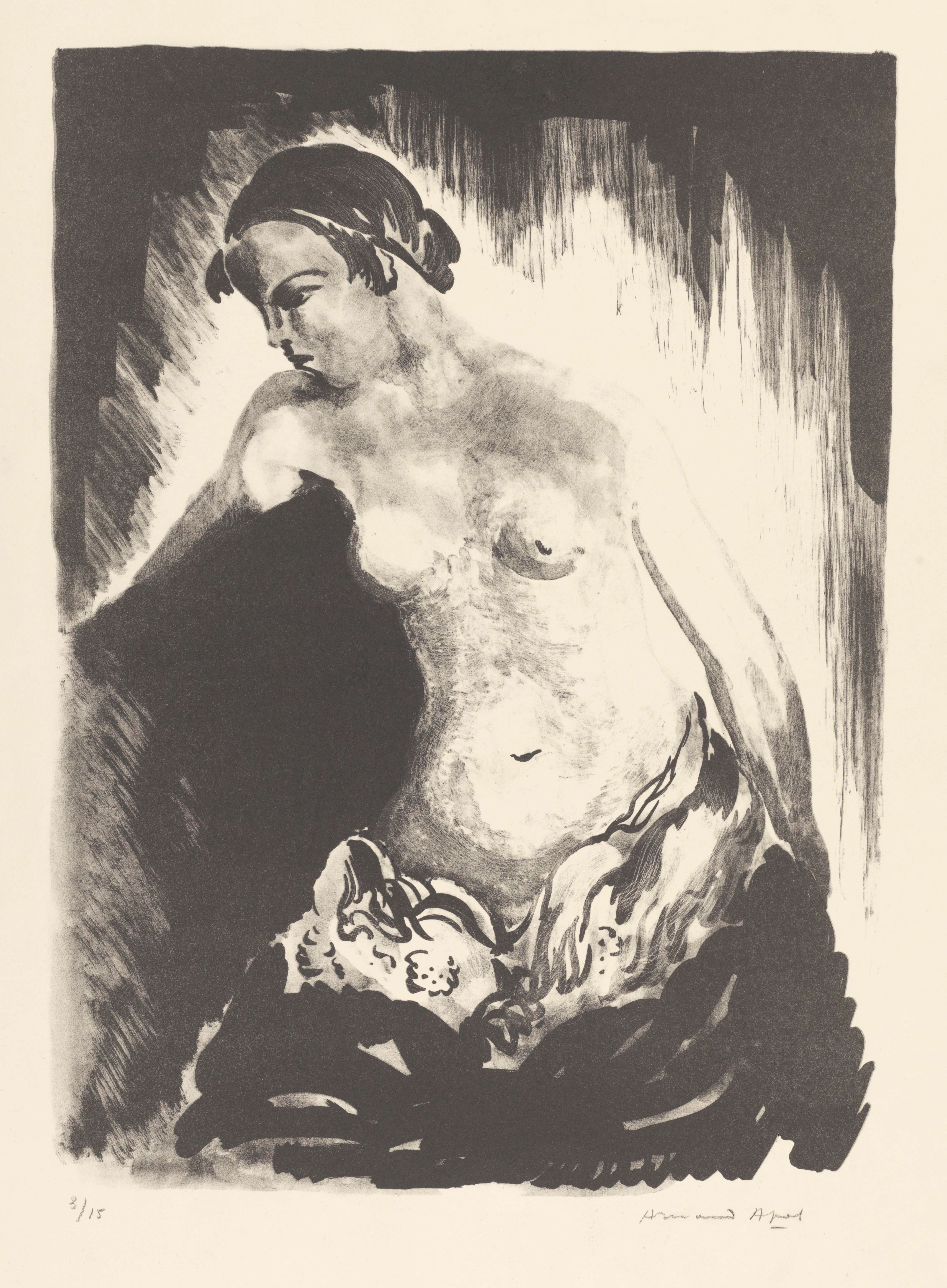 《坐在沙发上的裸体女人》（Naked woman sitting on a couch）｜阿尔曼德·阿波尔 Armand Apol｜20th 约entury