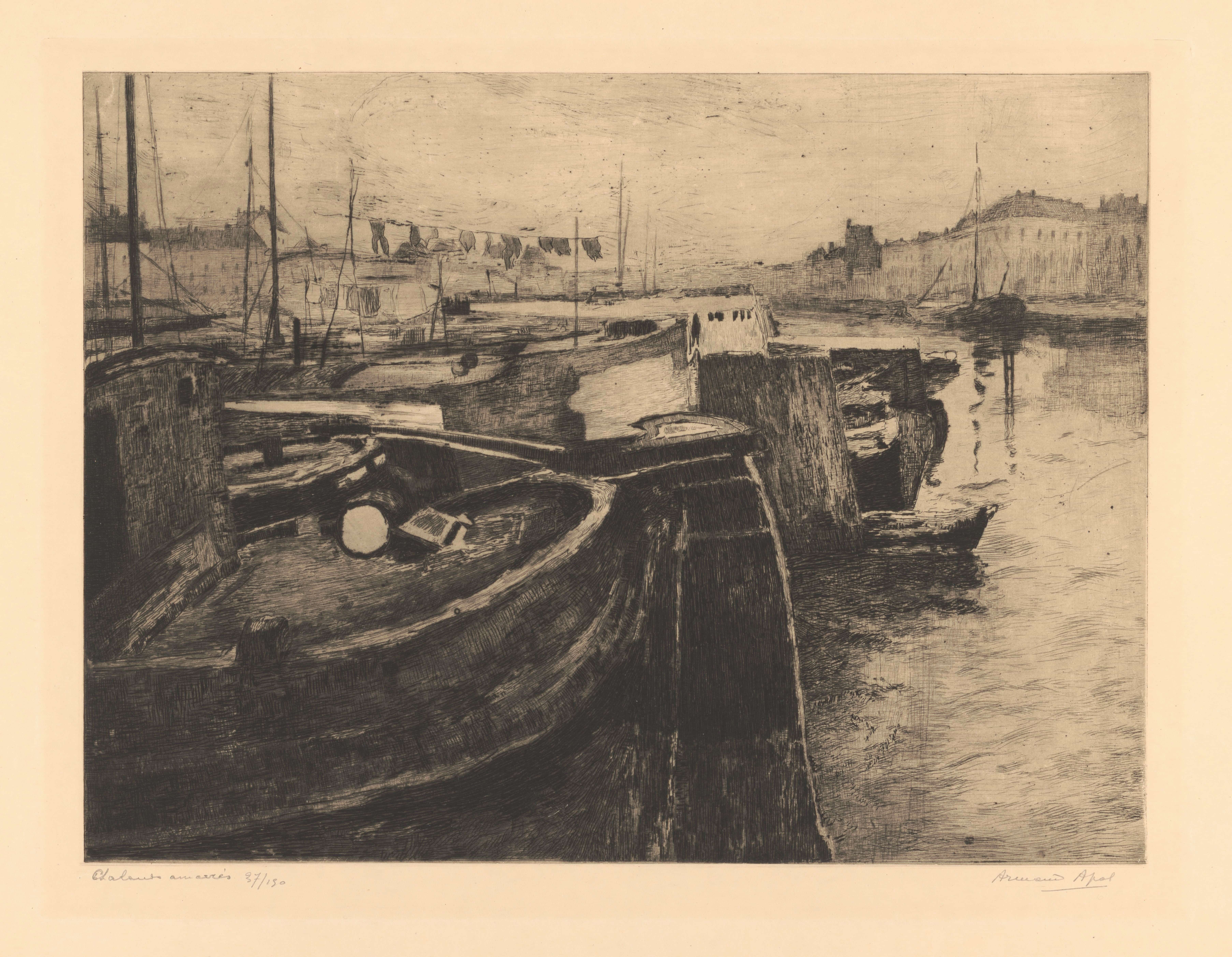 《停泊的驳船》（Barges moored）｜阿尔曼德·阿波尔 Armand Apol｜不明