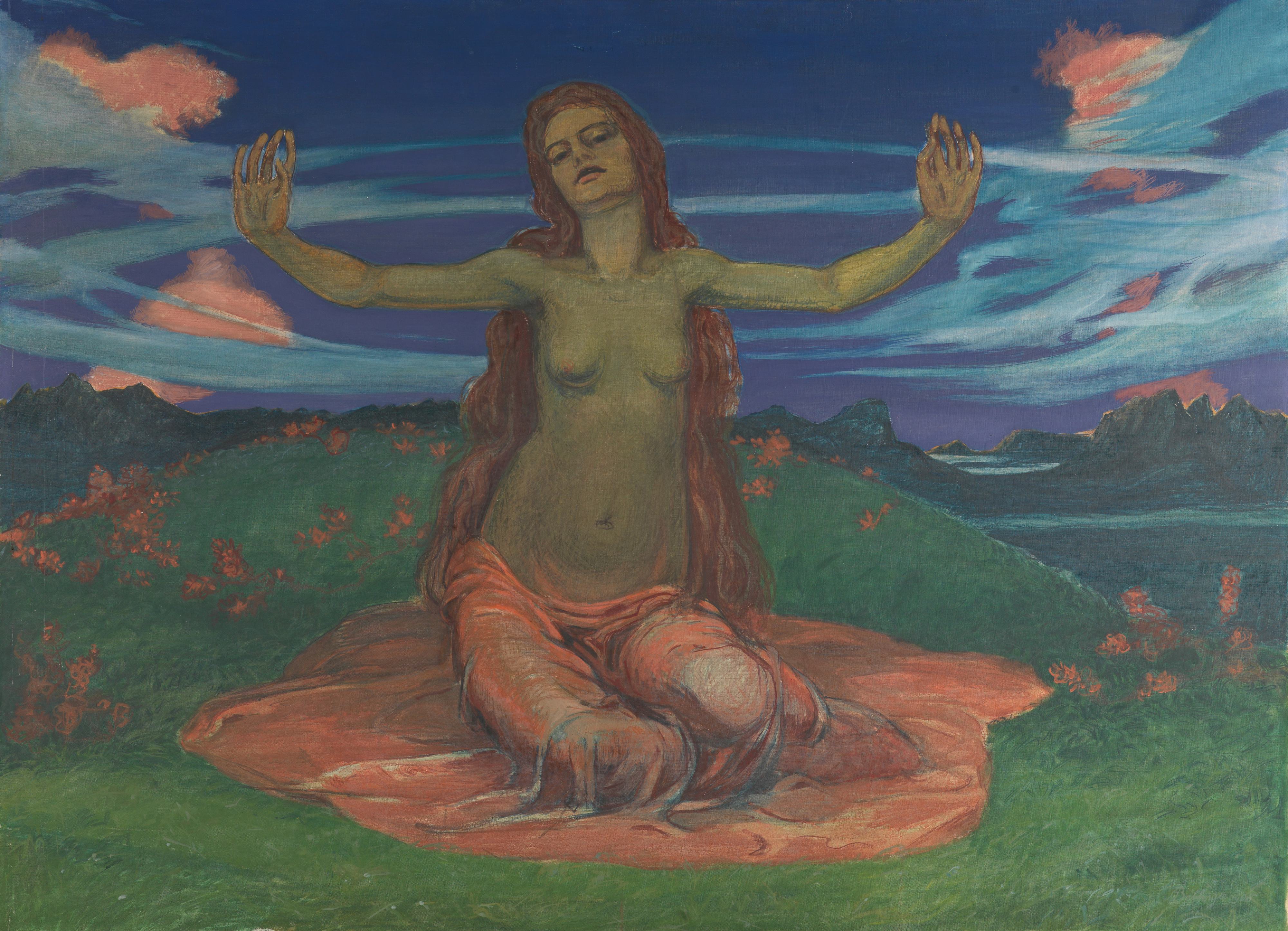 《草地上的女人“觉醒”》（Woman on meadow 'awakening'）｜奥古斯特·巴贝格 August Babberger｜不明