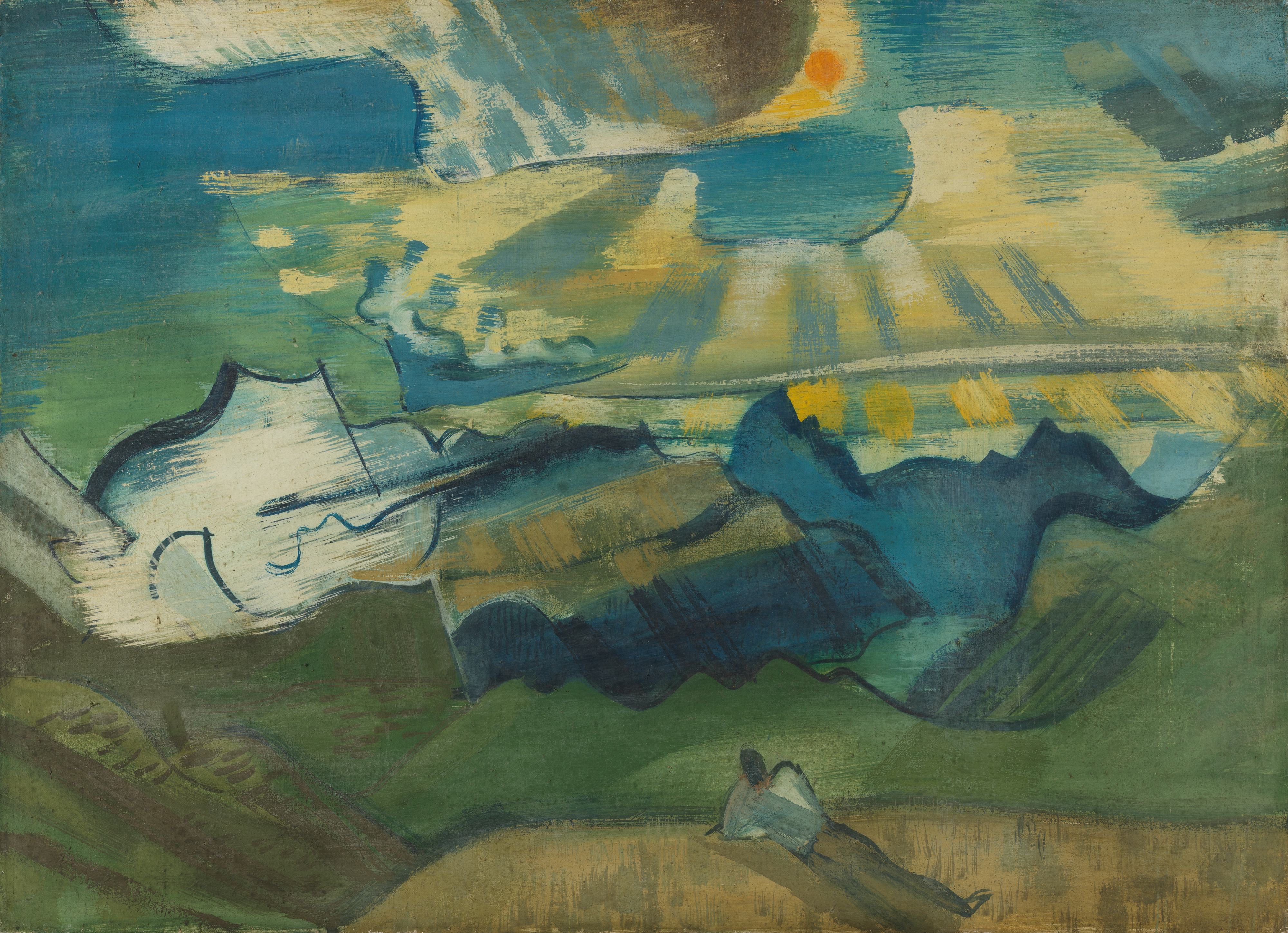 《风景与一个躺着的徒步旅行者》（Landscape with a lying hiker）｜奥古斯特·巴贝格 August Babberger｜不明