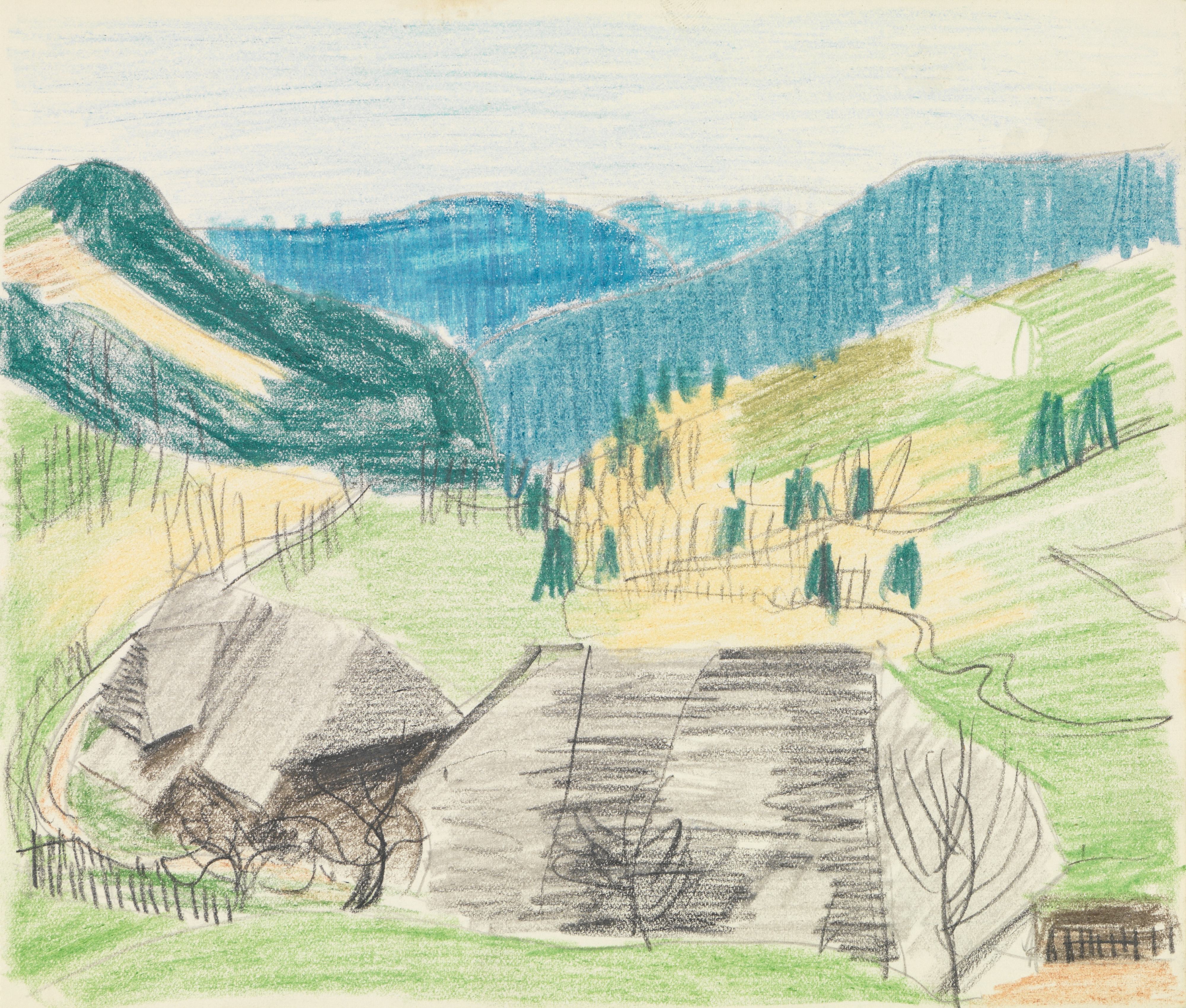 《地狱;夏季风景，前面有两座黑森林房屋》（Hell; Summer landscape with two Black Forest houses in front）｜奥古斯特·巴贝格 August Babberger｜不明