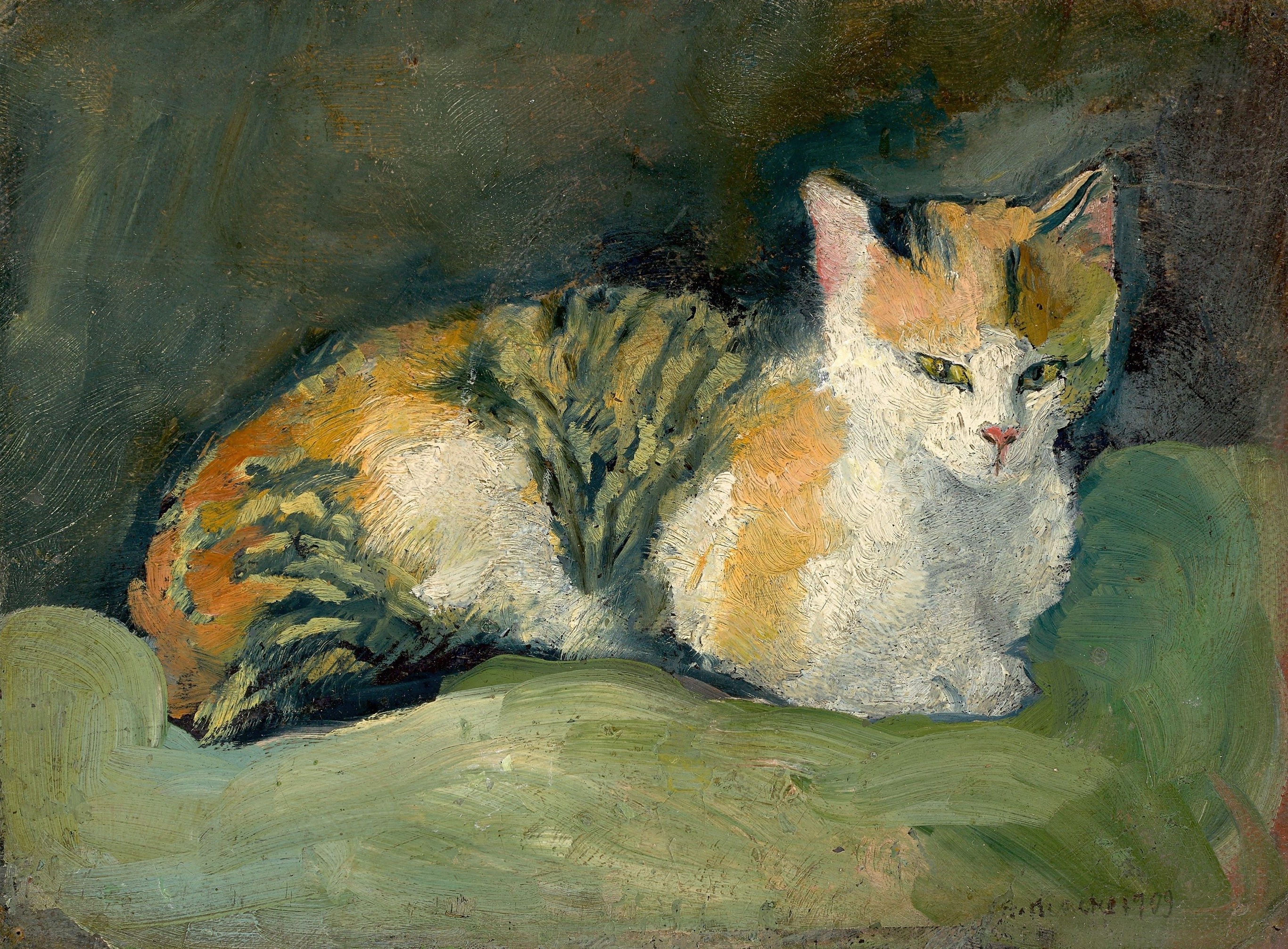 绿色枕头上的猫 I