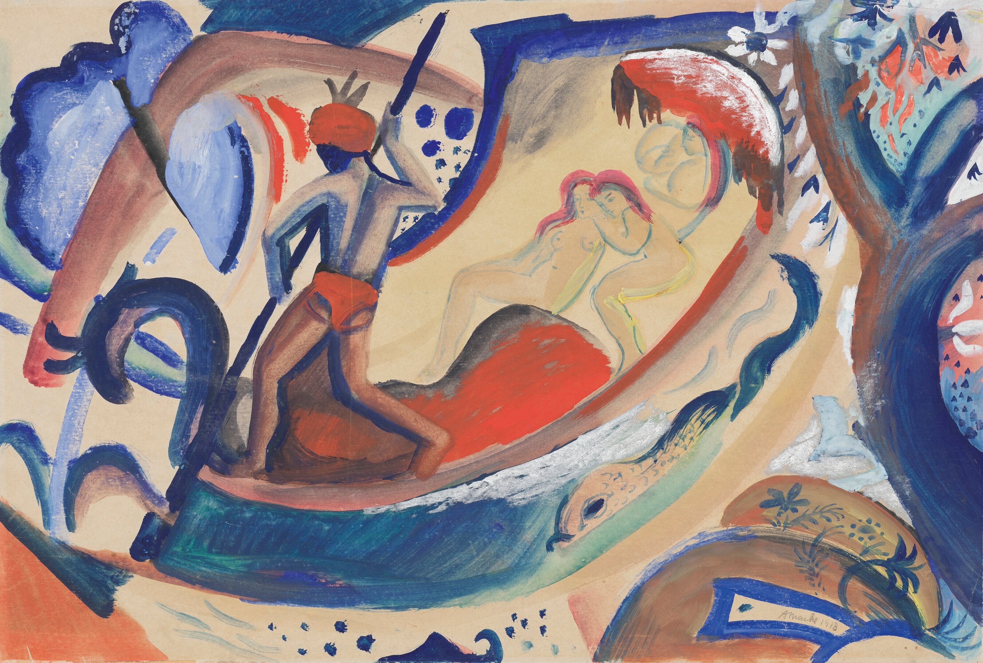 《船上的裸体女孩》（Naked girls in the boat）｜奥古斯特·马克 August Macke｜1911
